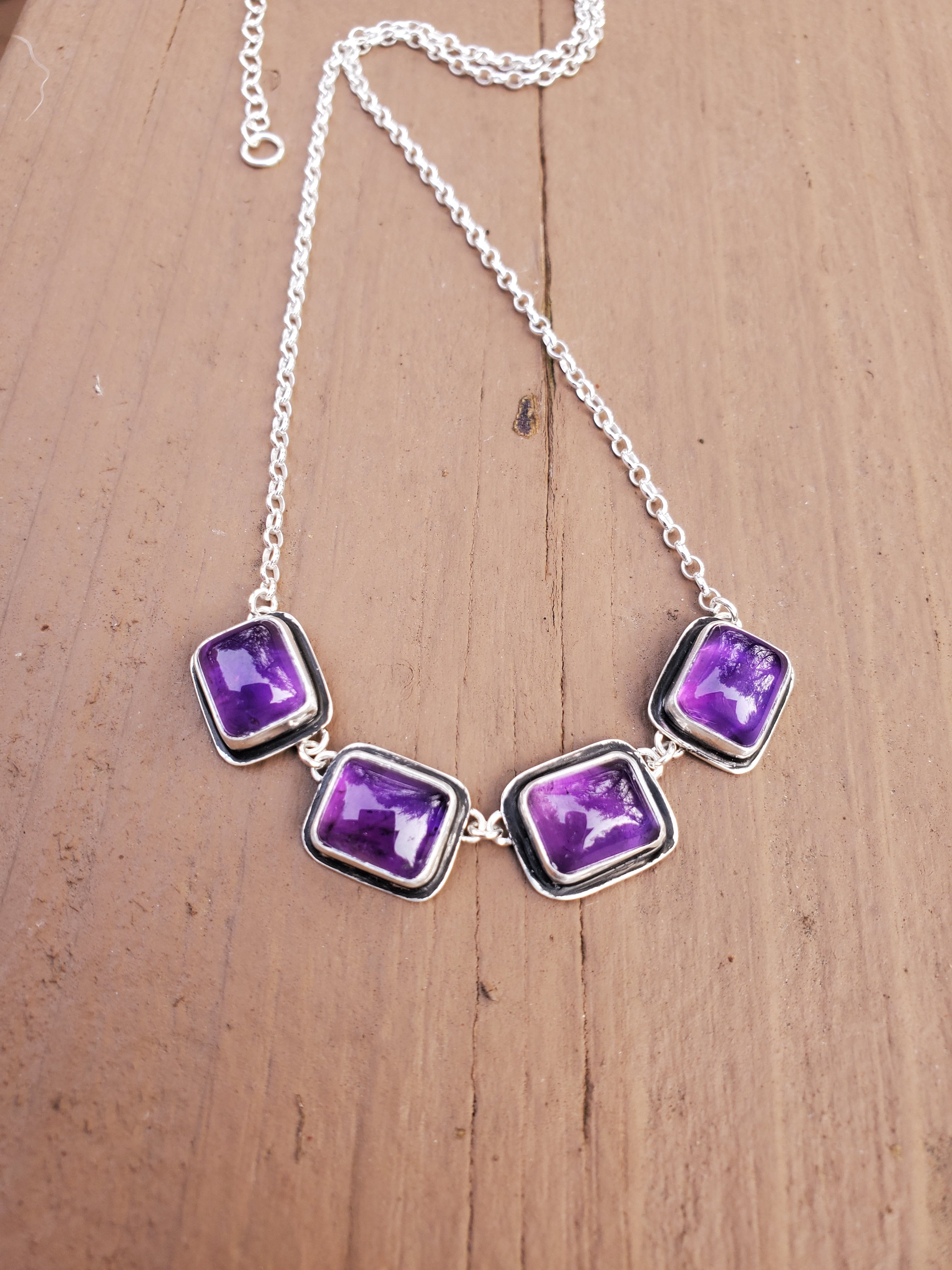 Amethyst 4-Stone Statement Necklace in Solid Sterling Silver