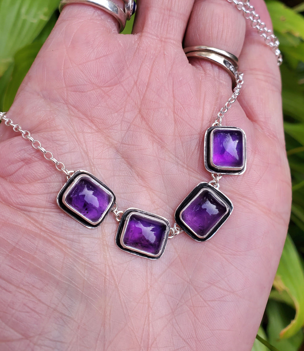 Amethyst 4-Stone Statement Necklace in Solid Sterling Silver