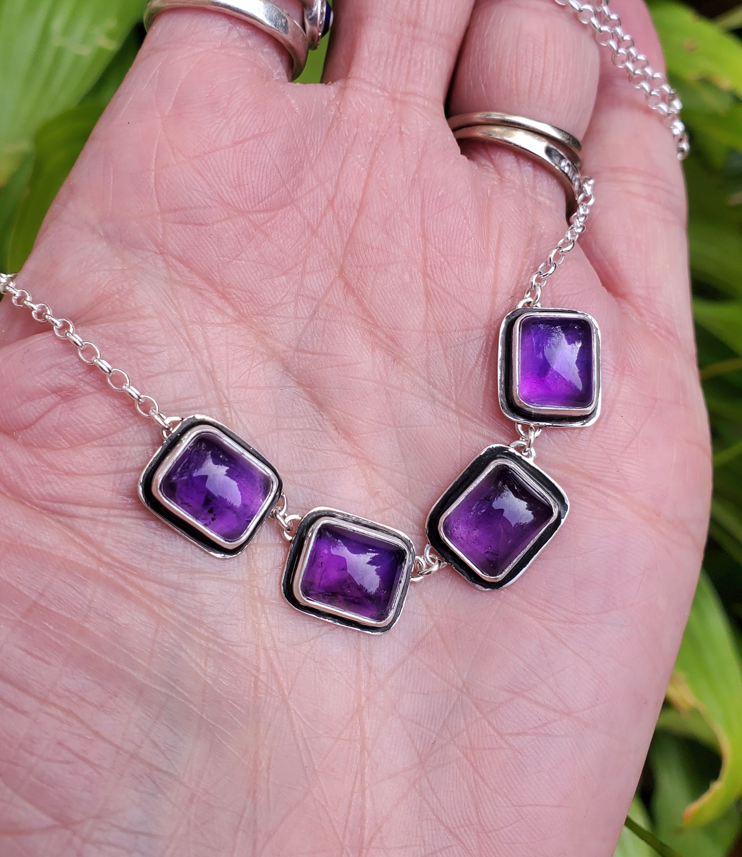 Amethyst 4-Stone Statement Necklace in Solid Sterling Silver
