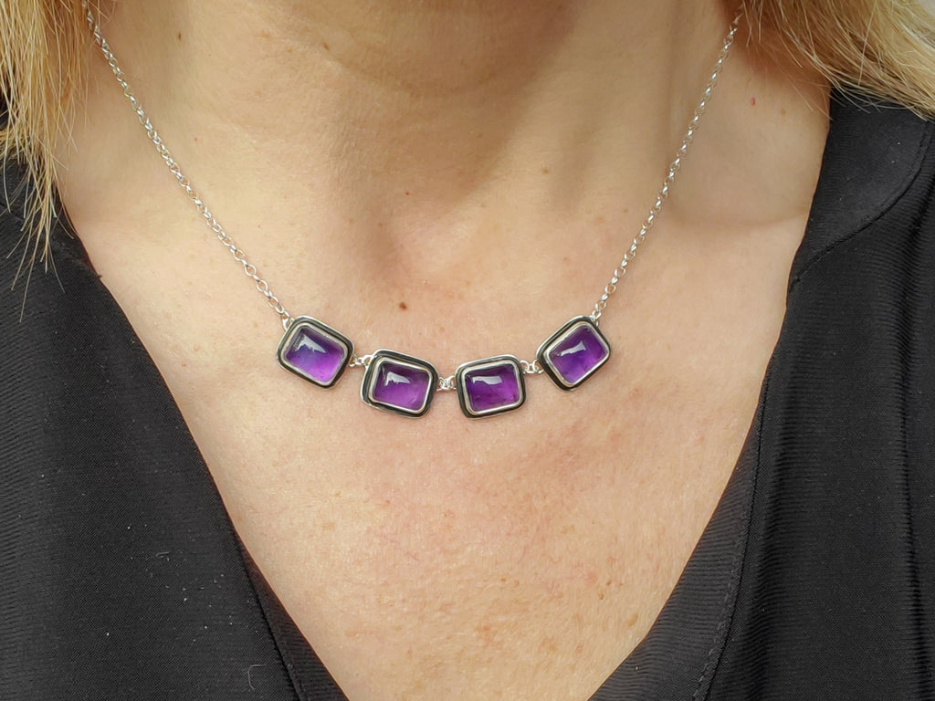 Amethyst 4-Stone Statement Necklace in Solid Sterling Silver