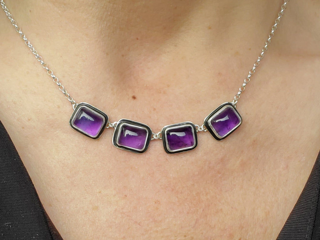 Amethyst 4-Stone Statement Necklace in Solid Sterling Silver