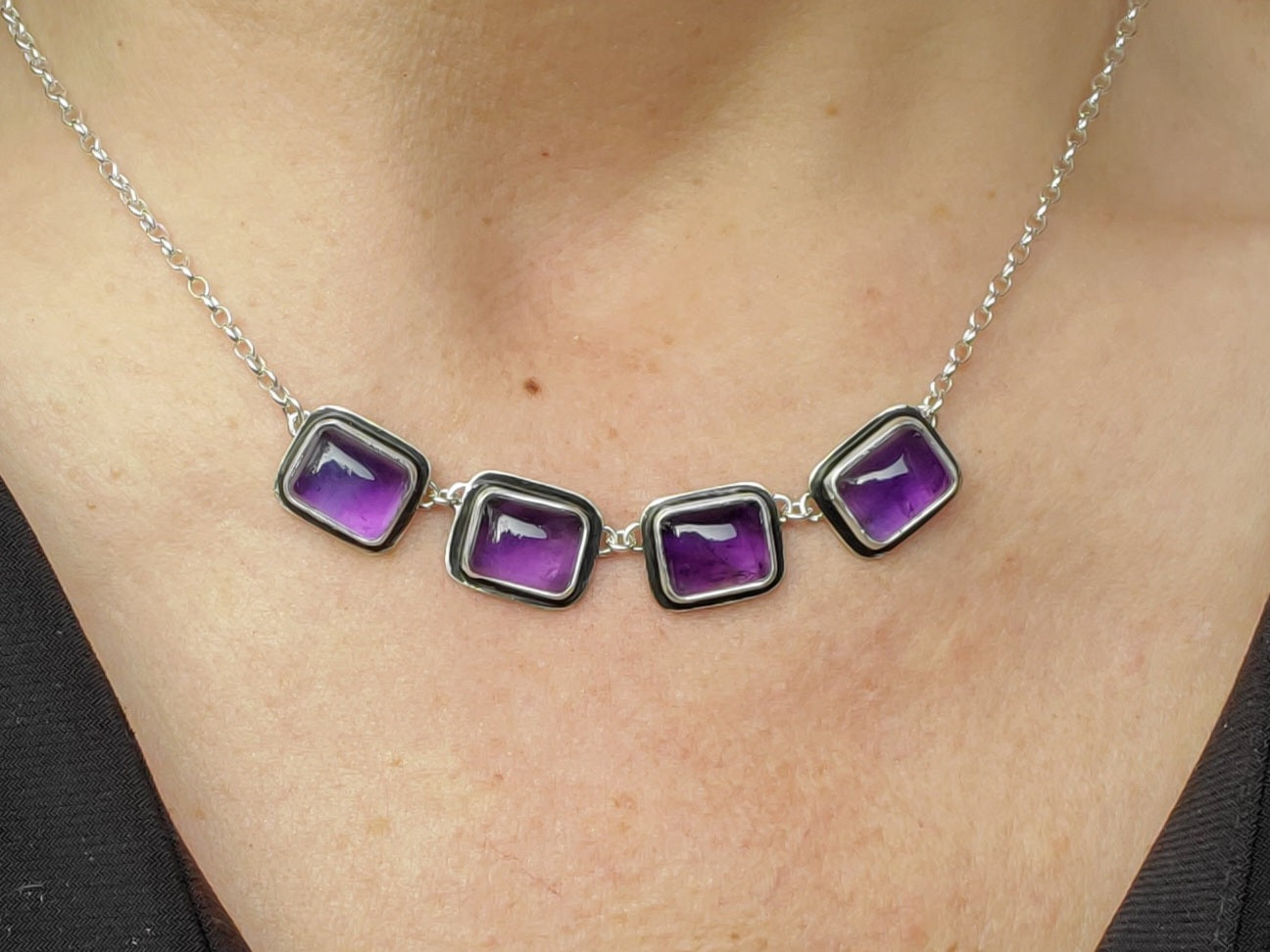 Amethyst 4-Stone Statement Necklace in Solid Sterling Silver