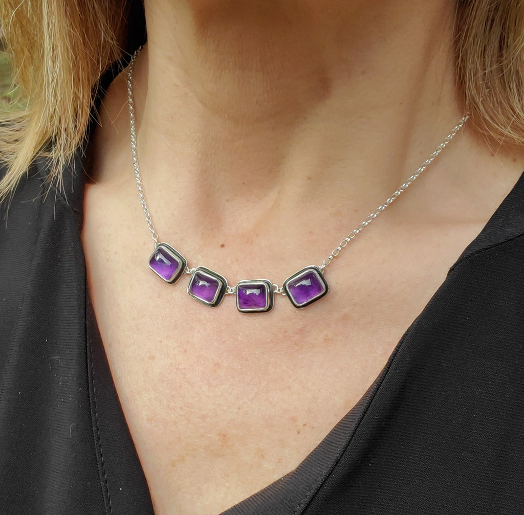 Amethyst 4-Stone Statement Necklace in Solid Sterling Silver