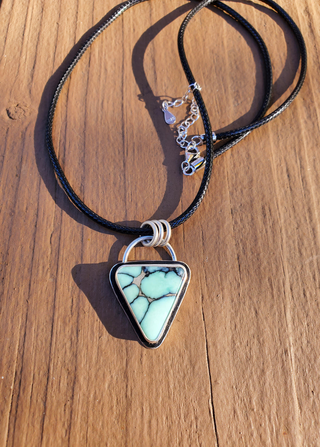 Desert Bloom Variscite Inverted Triangle Statement Pendant in Solid Sterling Silver