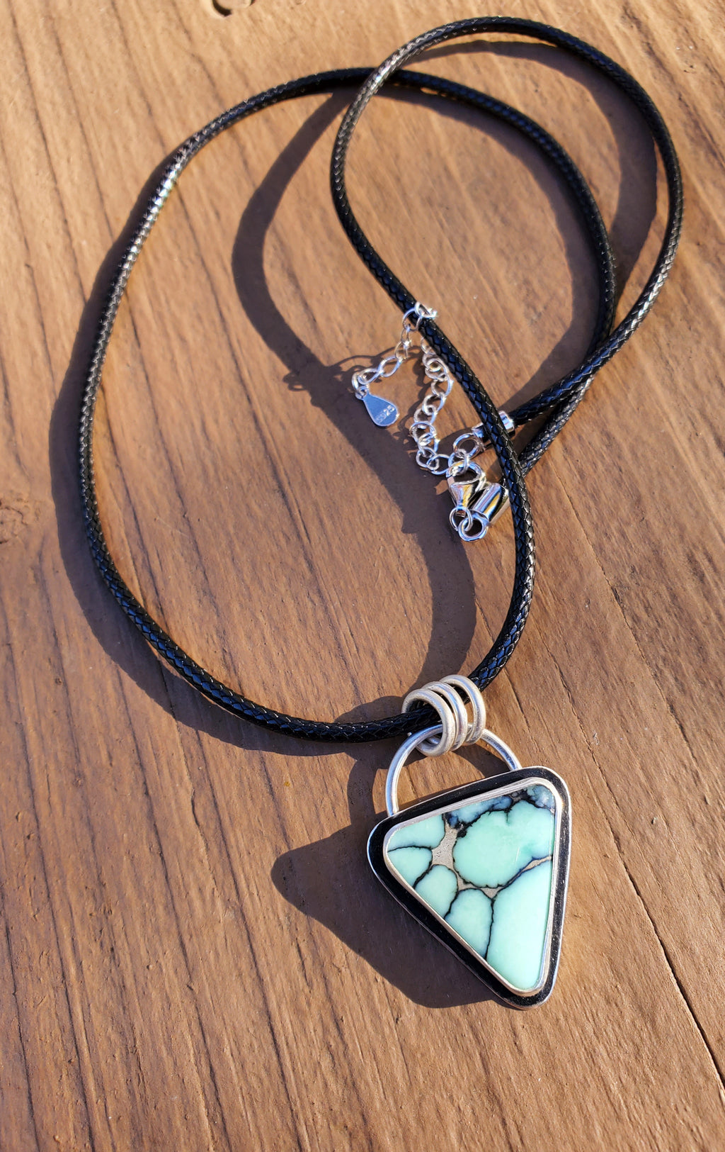 Desert Bloom Variscite Inverted Triangle Statement Pendant in Solid Sterling Silver