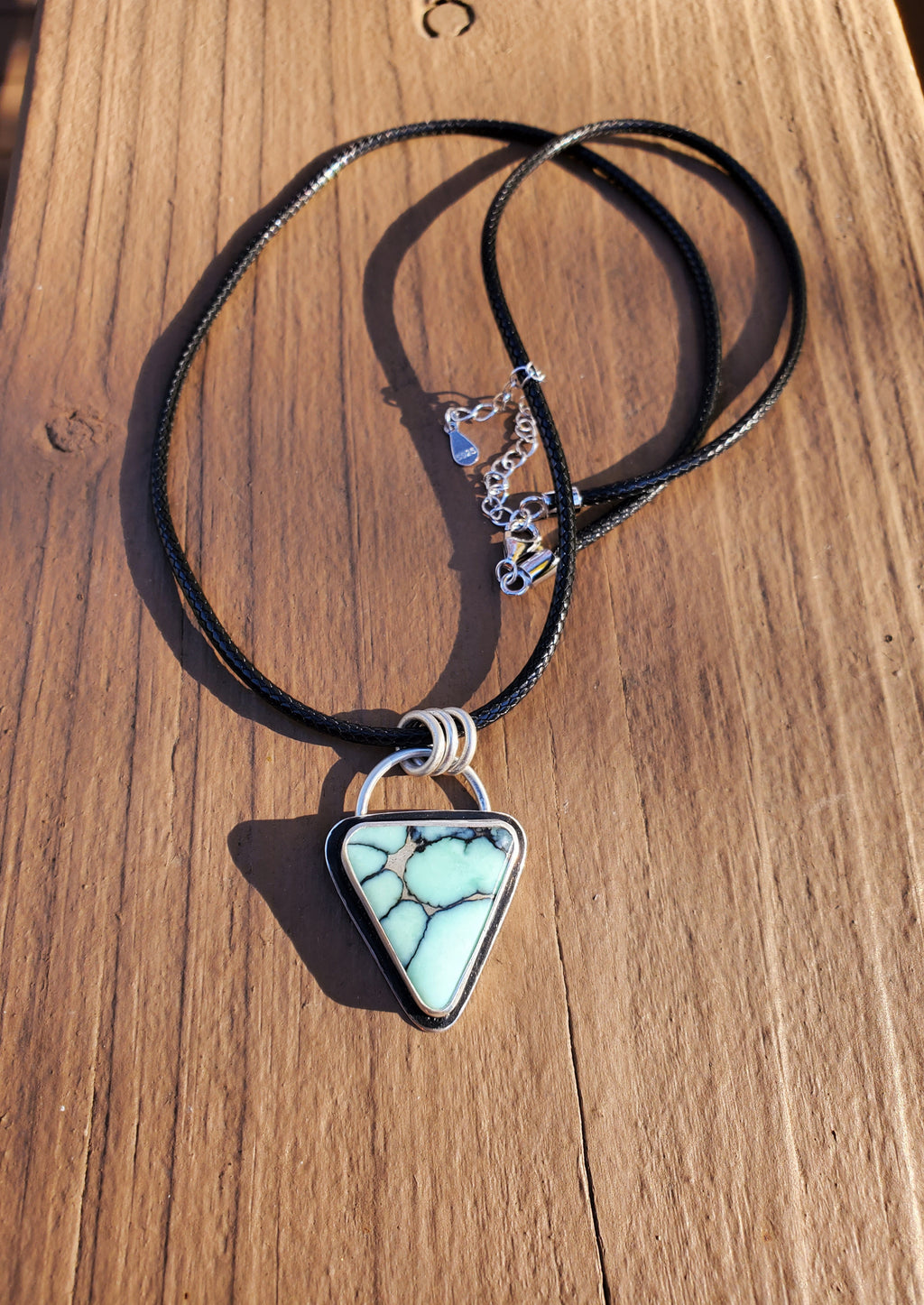 Desert Bloom Variscite Inverted Triangle Statement Pendant in Solid Sterling Silver