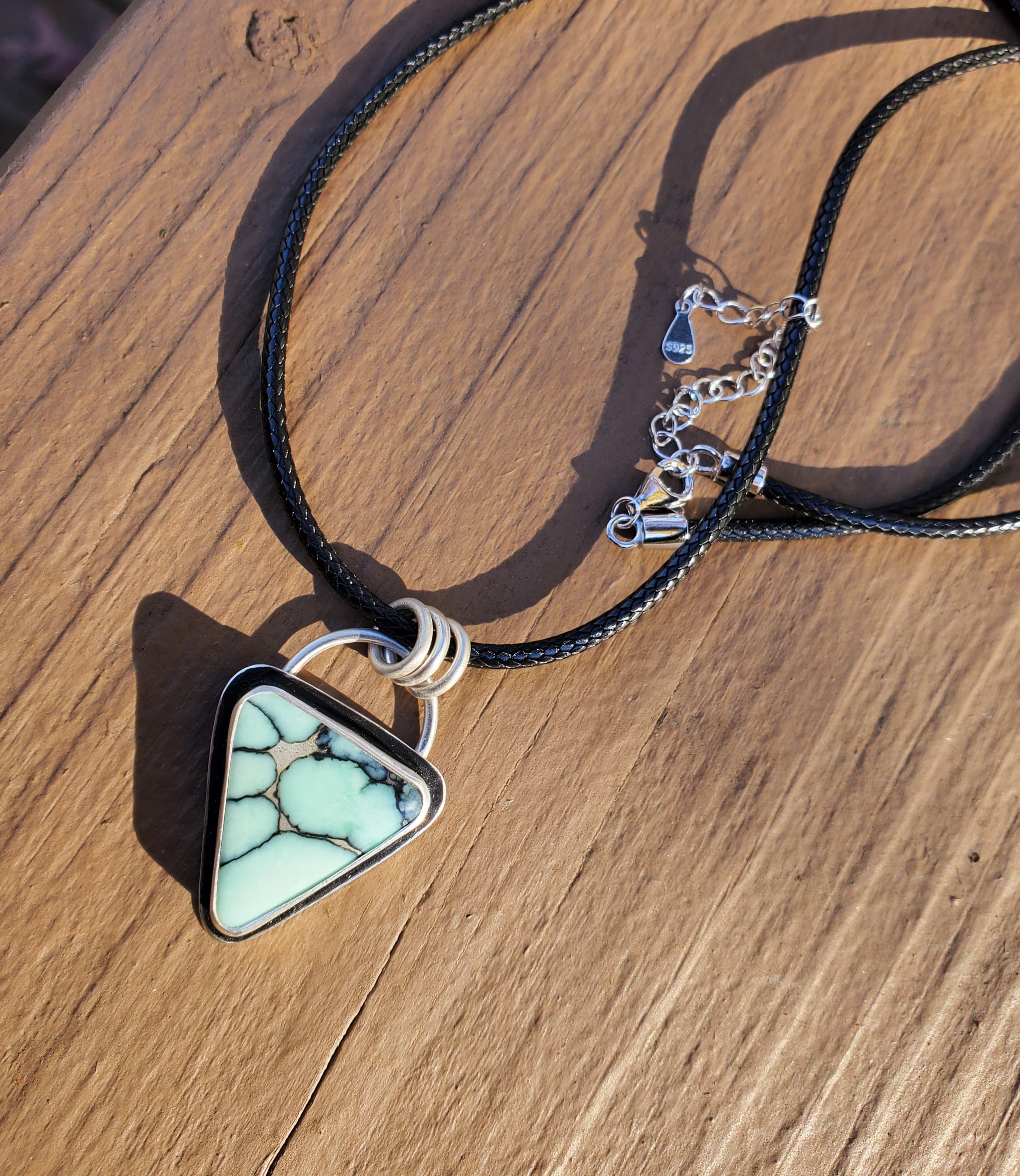 Desert Bloom Variscite Inverted Triangle Statement Pendant in Solid Sterling Silver