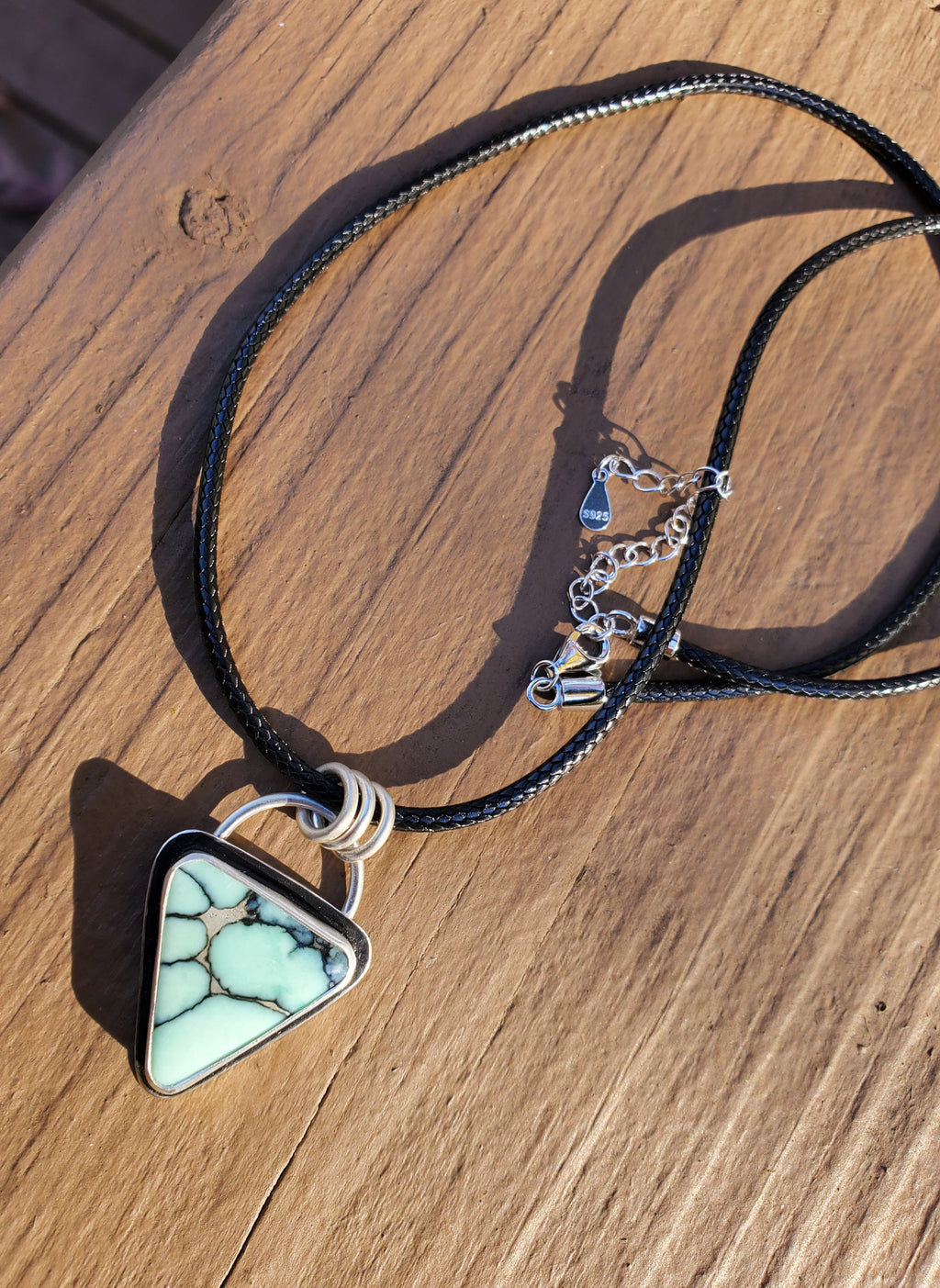 Desert Bloom Variscite Inverted Triangle Statement Pendant in Solid Sterling Silver