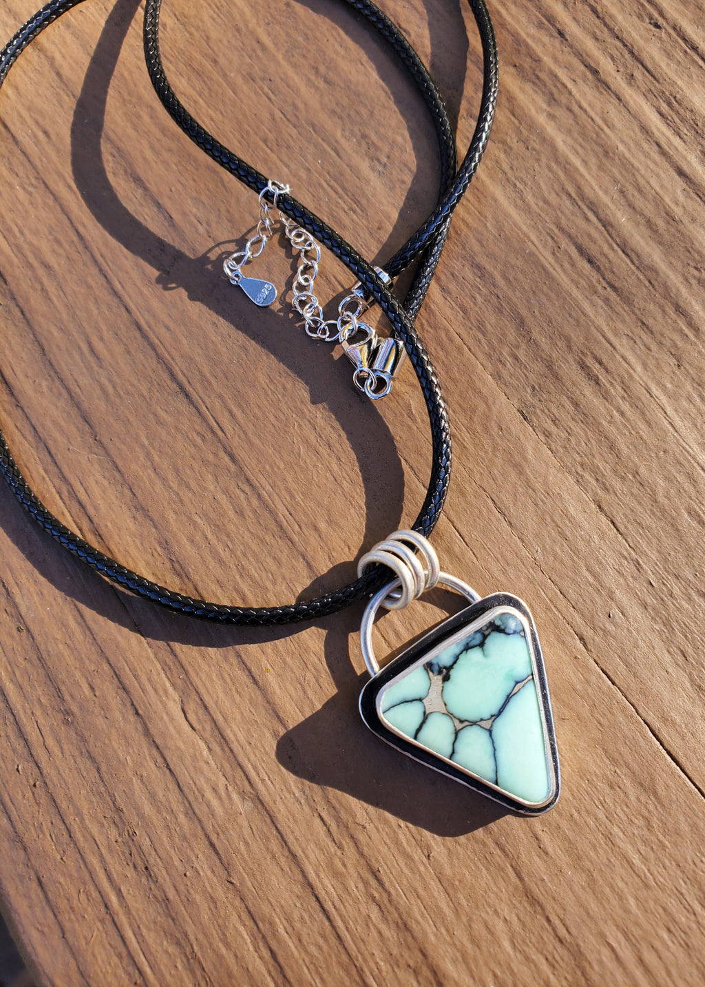 Desert Bloom Variscite Inverted Triangle Statement Pendant in Solid Sterling Silver