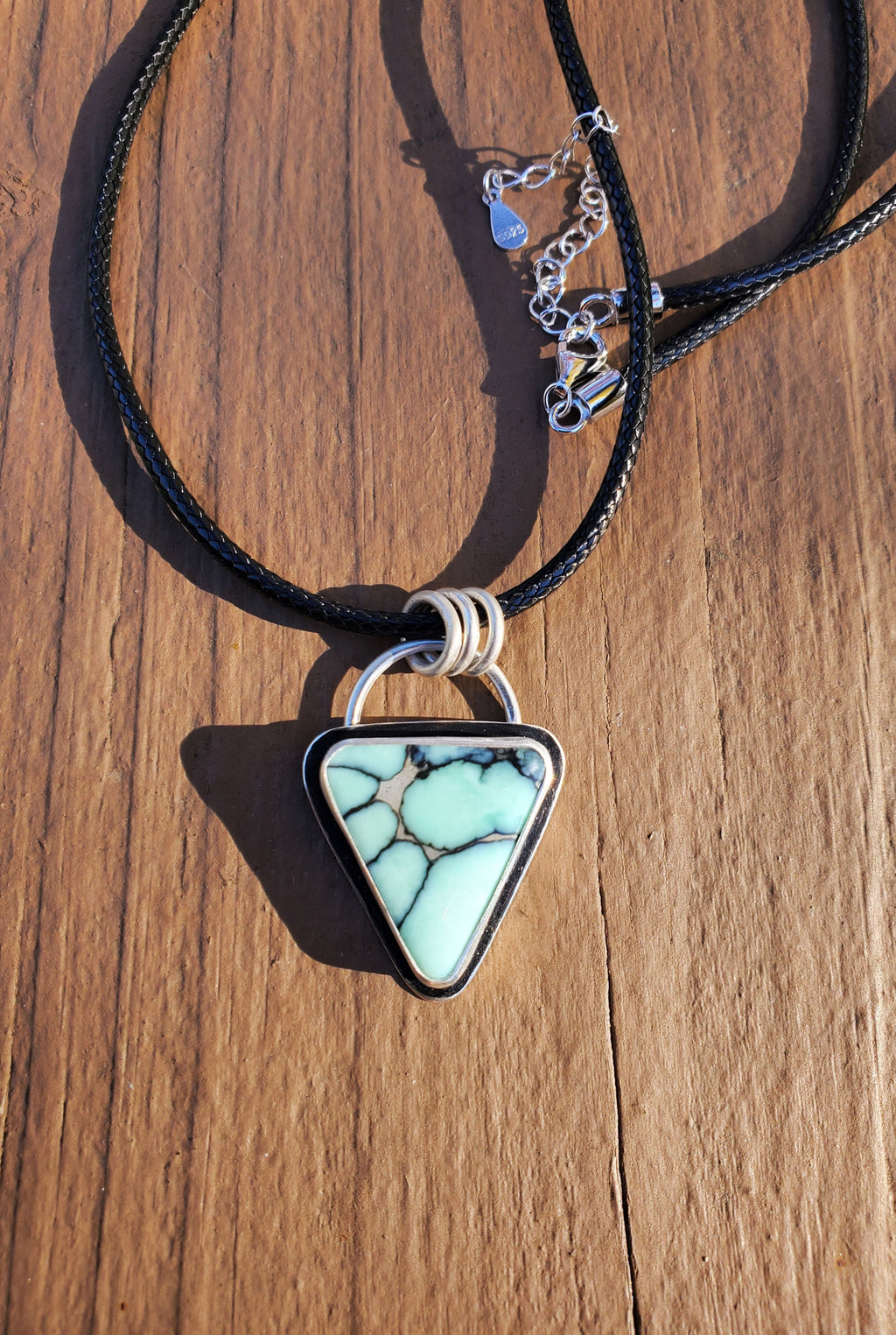 Desert Bloom Variscite Inverted Triangle Statement Pendant in Solid Sterling Silver