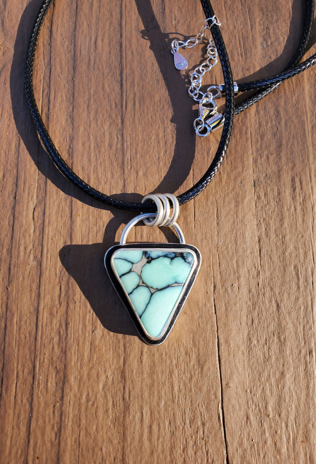 Desert Bloom Variscite Inverted Triangle Statement Pendant in Solid Sterling Silver