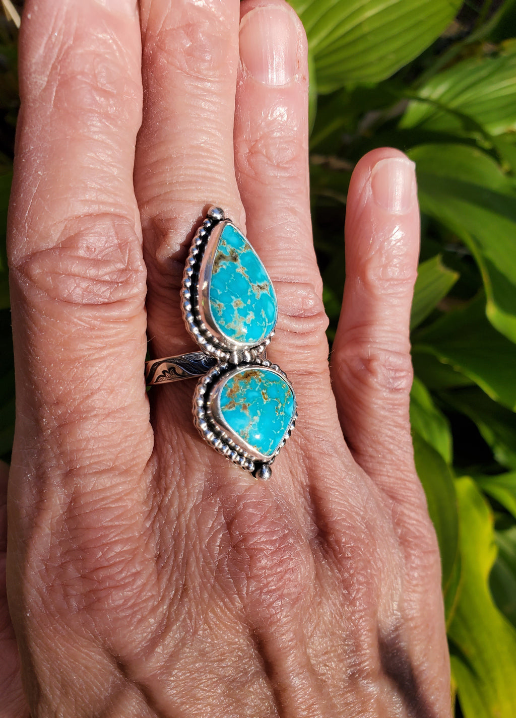 Sierra Bella Turquoise Two Stone Statement Ring In Solid Sterling Silver. Size 7.