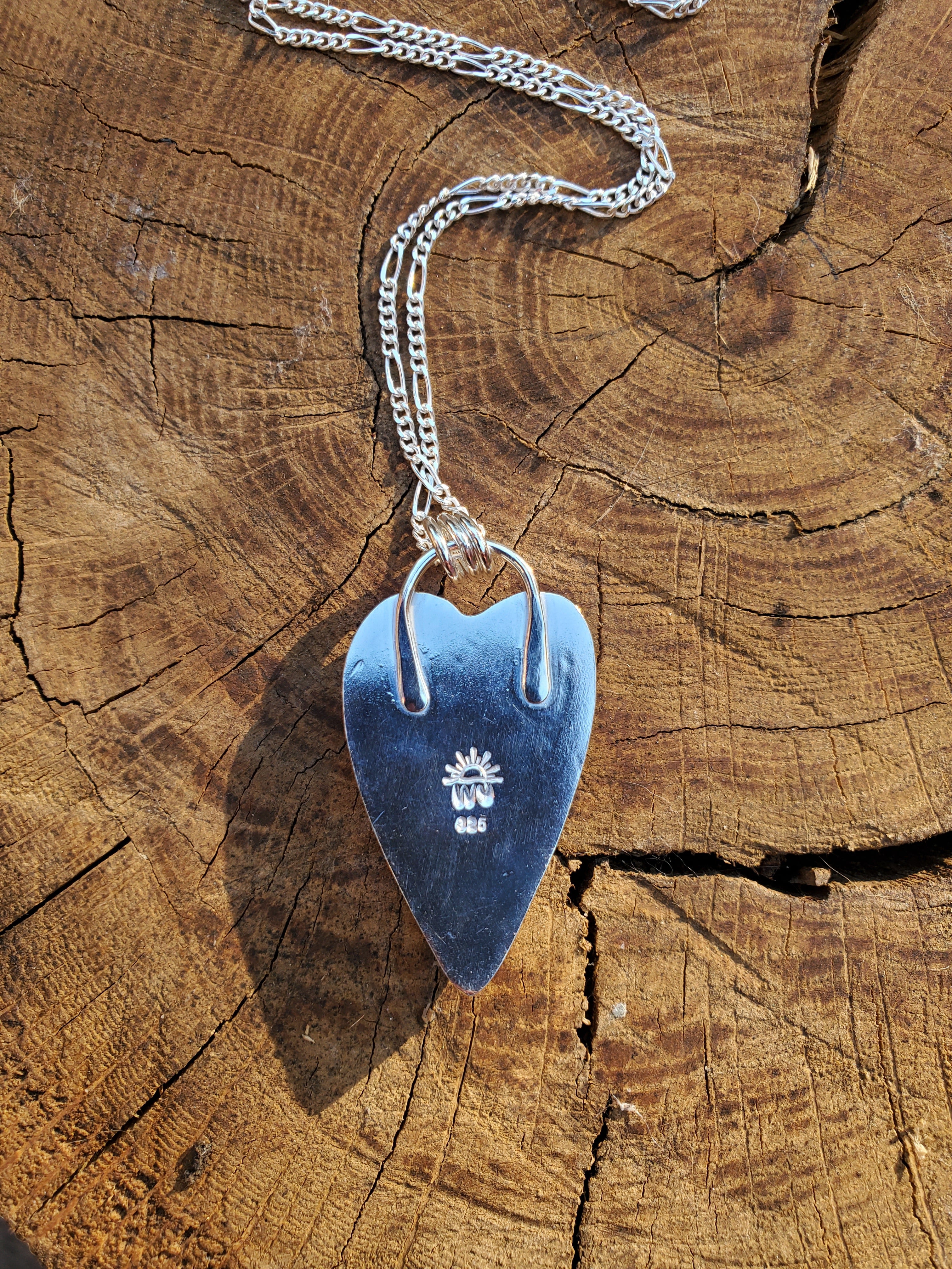 Pink Maligano Jasper Elongated Heart Pendant in Solid Sterling Silver