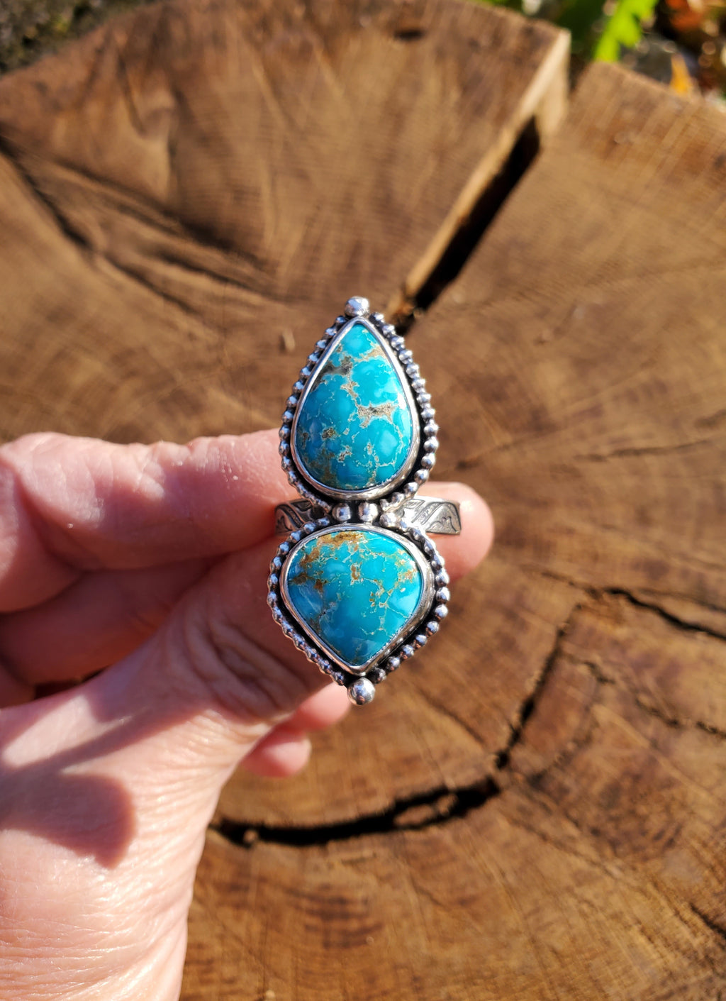 Sierra Bella Turquoise Two Stone Statement Ring In Solid Sterling Silver. Size 7.