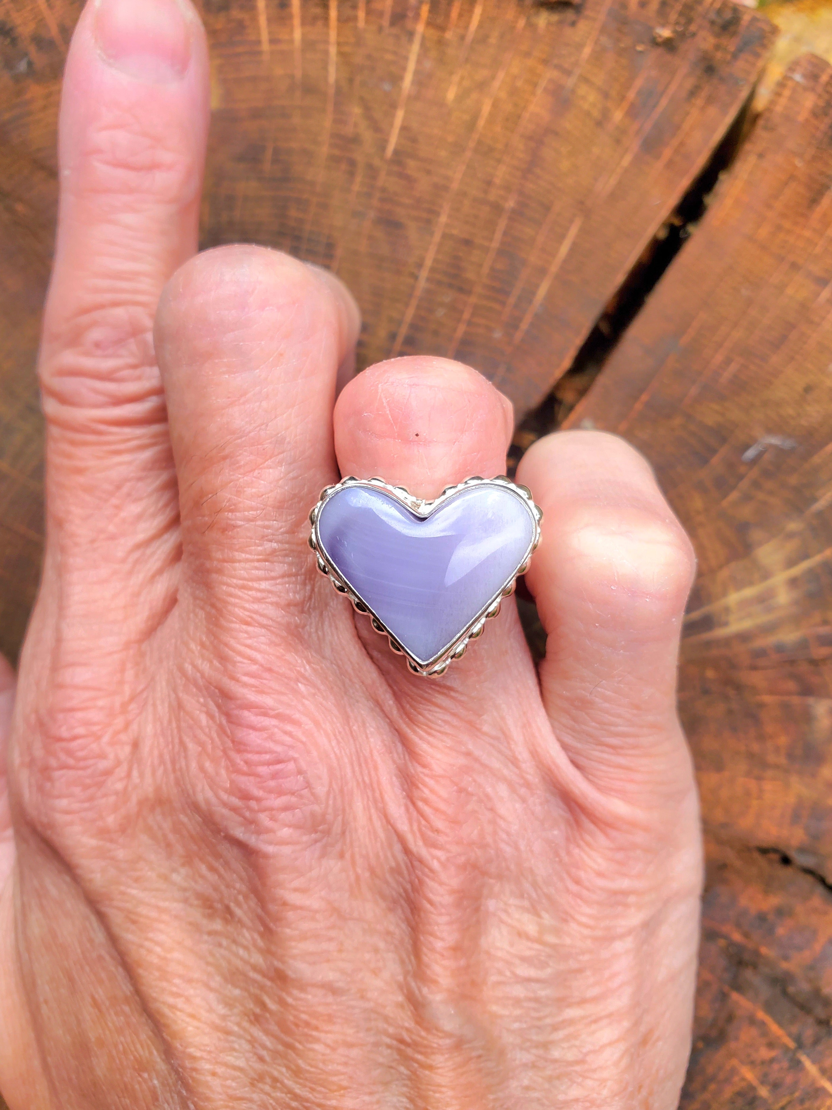 Purple Fluorite Heart Shaped Statement Ring in Solid Sterling Silver