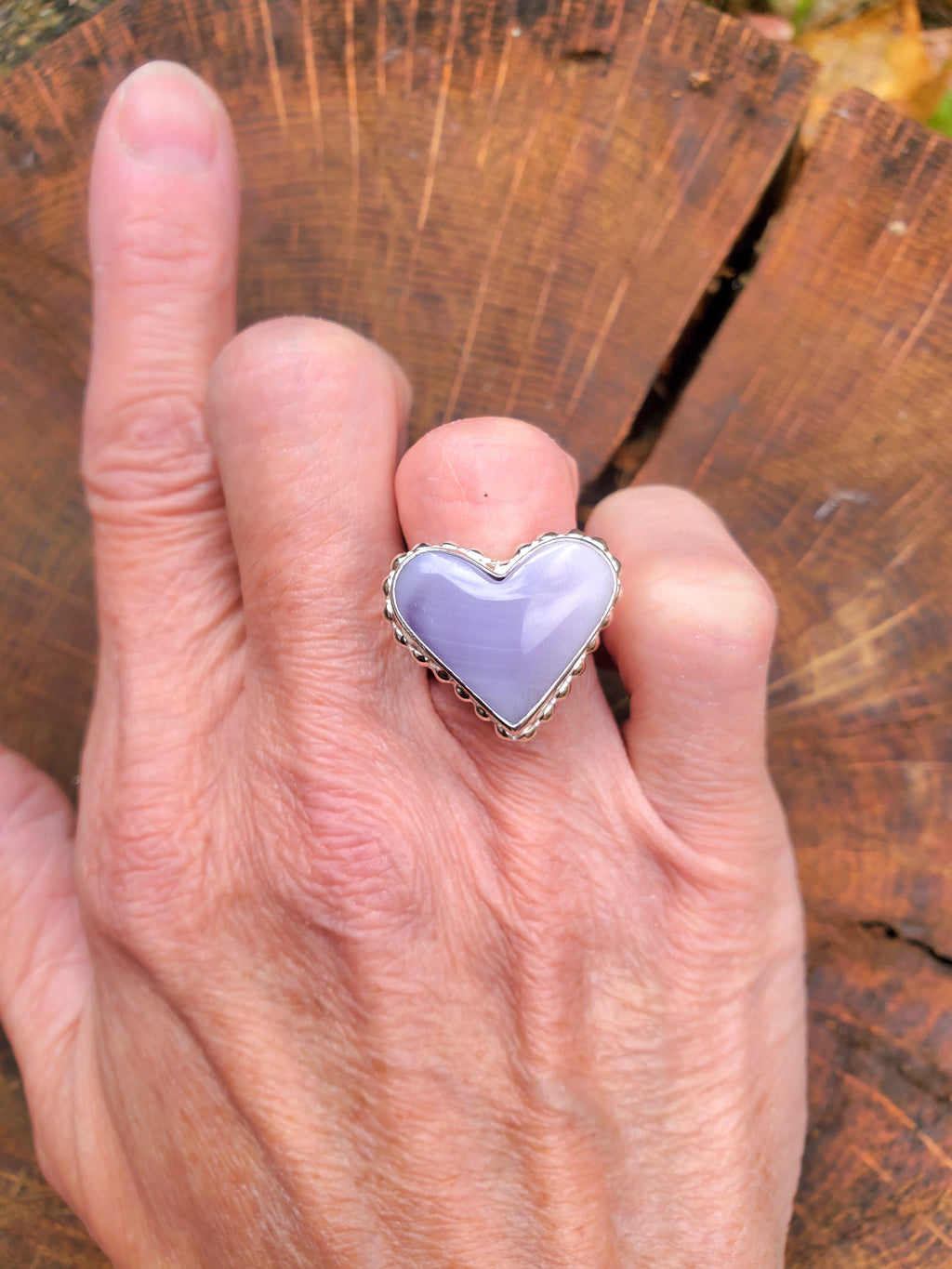 Purple Fluorite Heart Shaped Statement Ring in Solid Sterling Silver