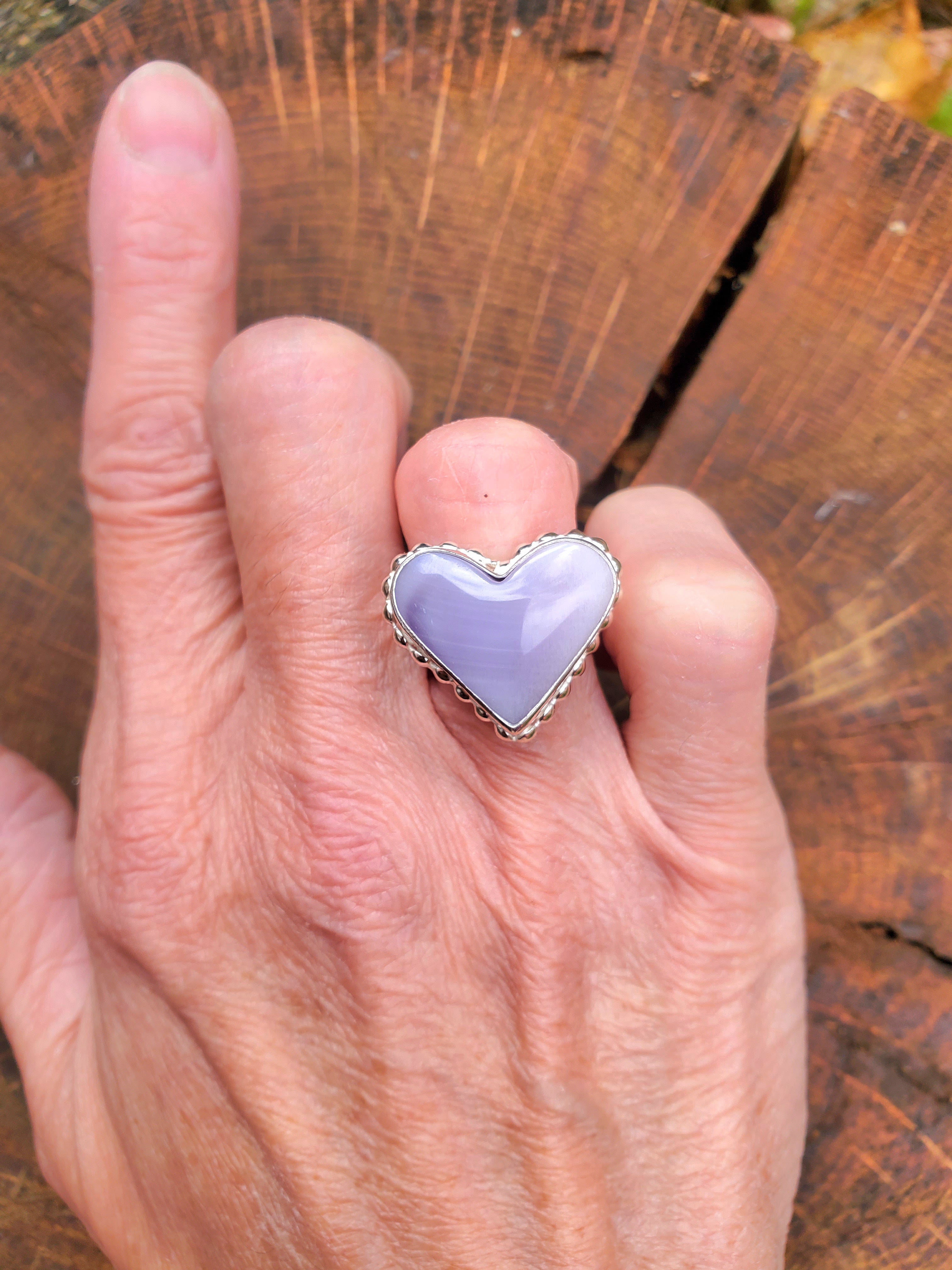 Purple Fluorite Heart Shaped Statement Ring in Solid Sterling Silver
