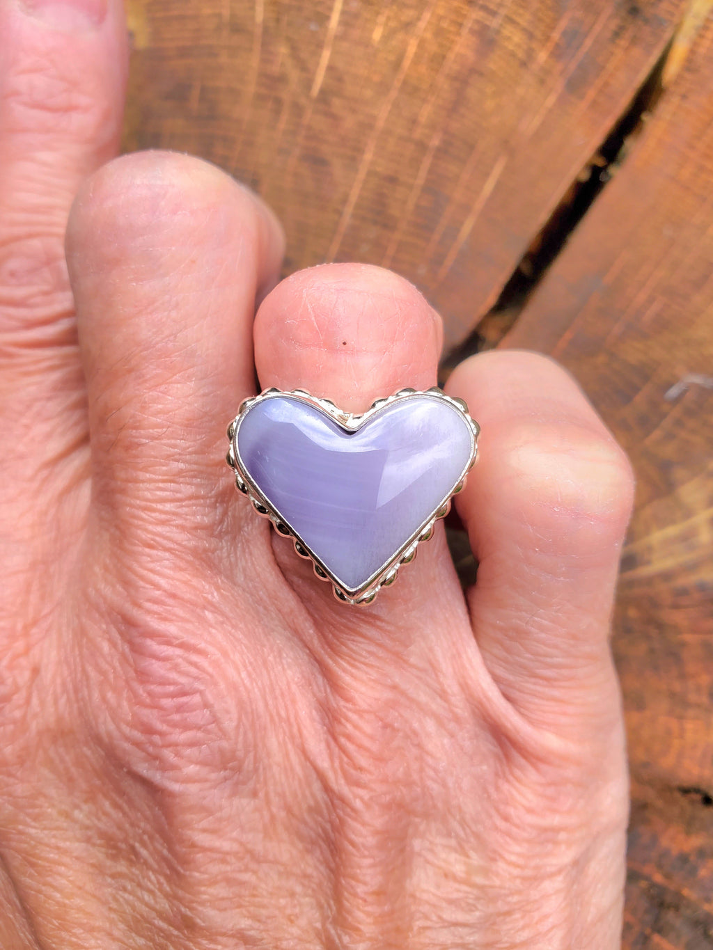 Purple Fluorite Heart Shaped Statement Ring in Solid Sterling Silver