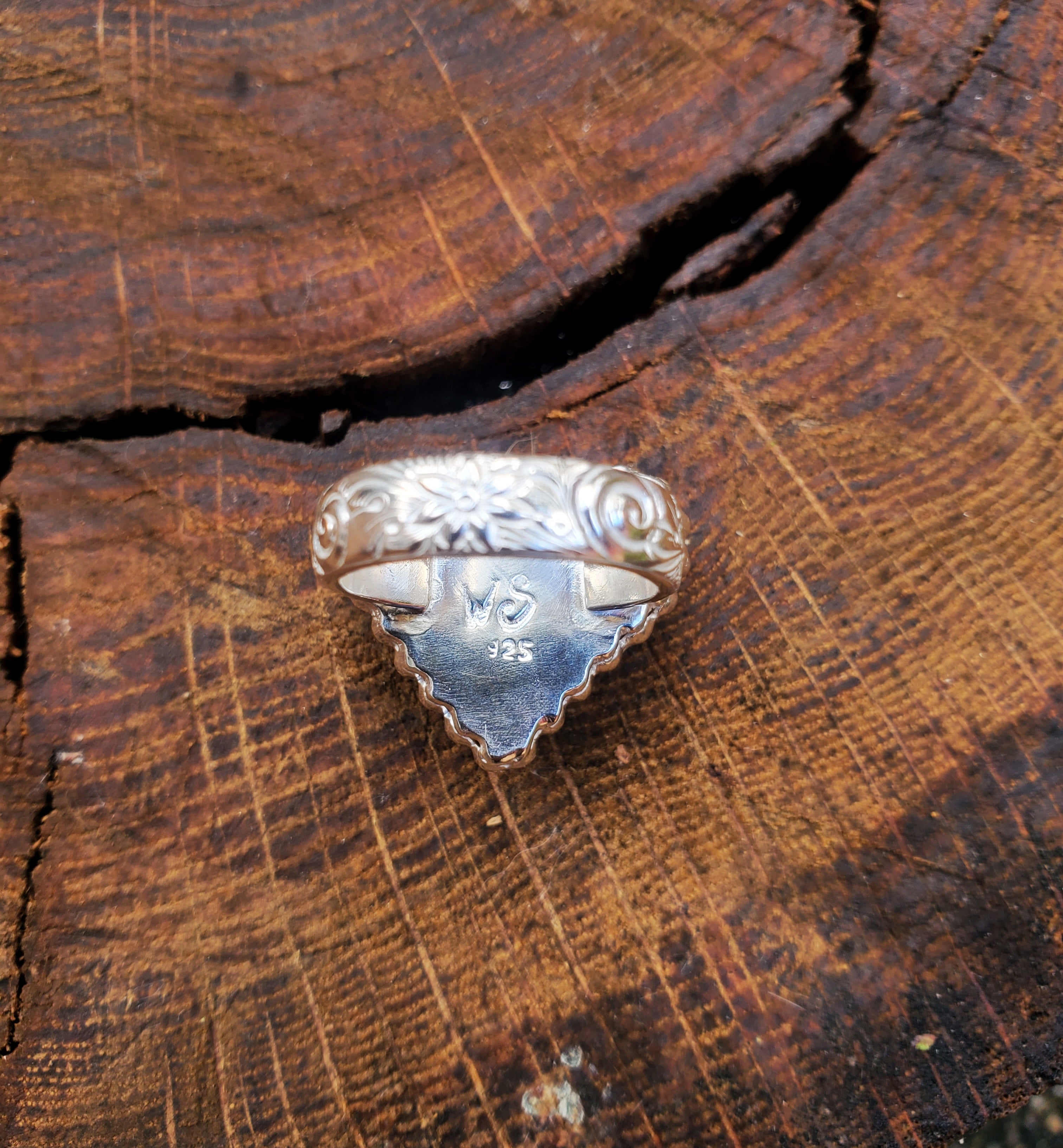 Purple Fluorite Heart Shaped Statement Ring in Solid Sterling Silver