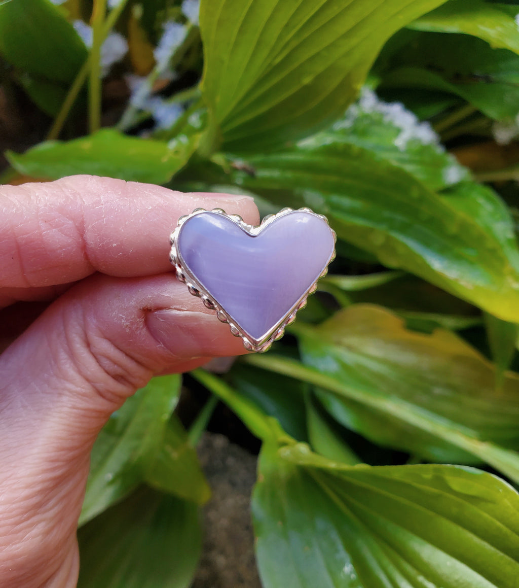 Purple Fluorite Heart Shaped Statement Ring in Solid Sterling Silver