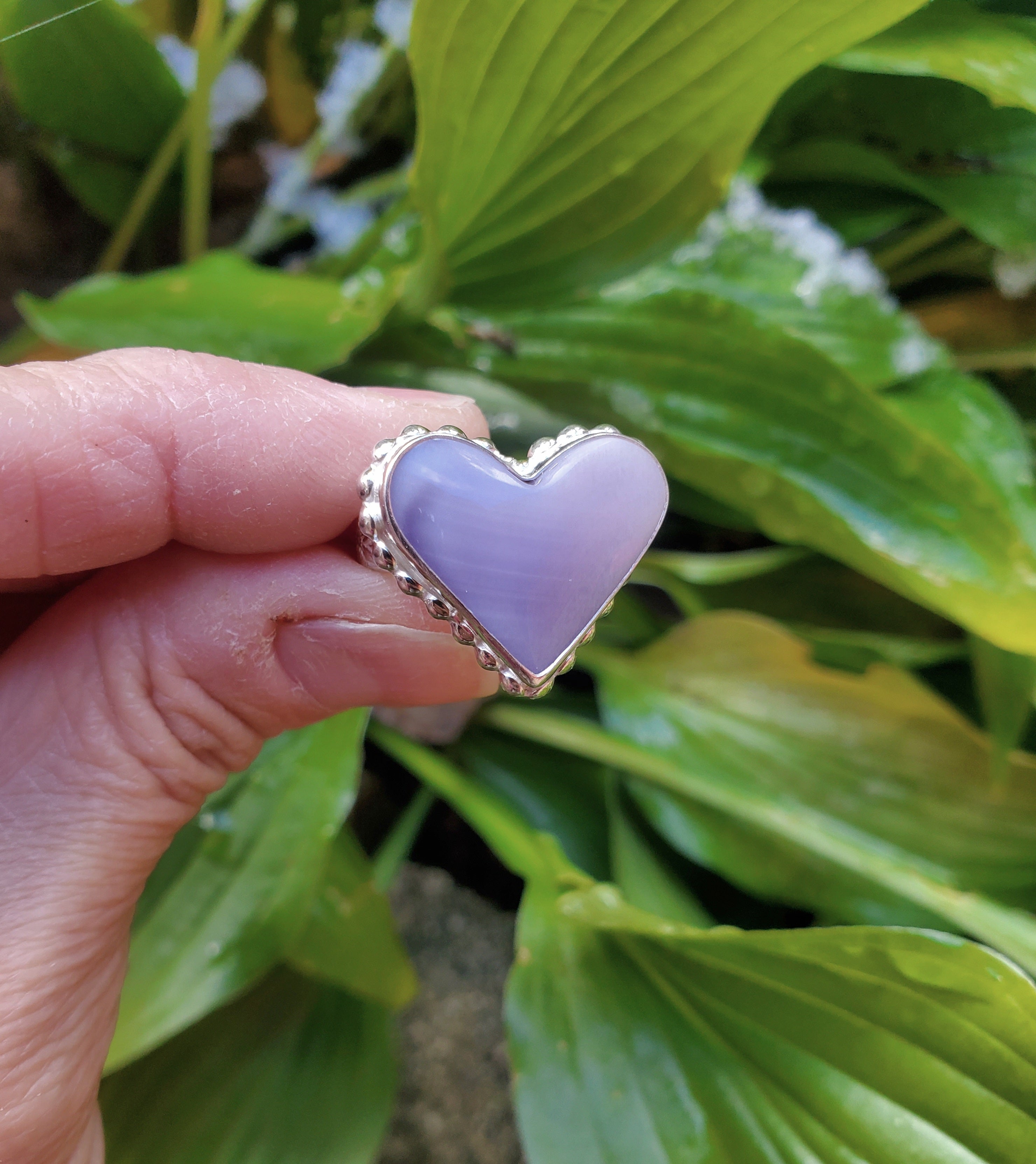 Purple Fluorite Heart Shaped Statement Ring in Solid Sterling Silver