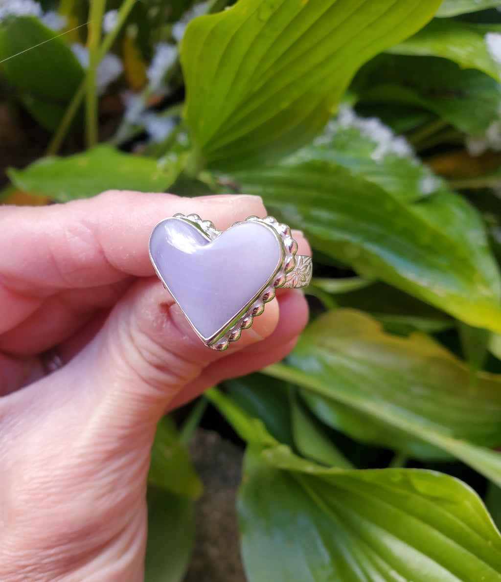 Purple Fluorite Heart Shaped Statement Ring in Solid Sterling Silver