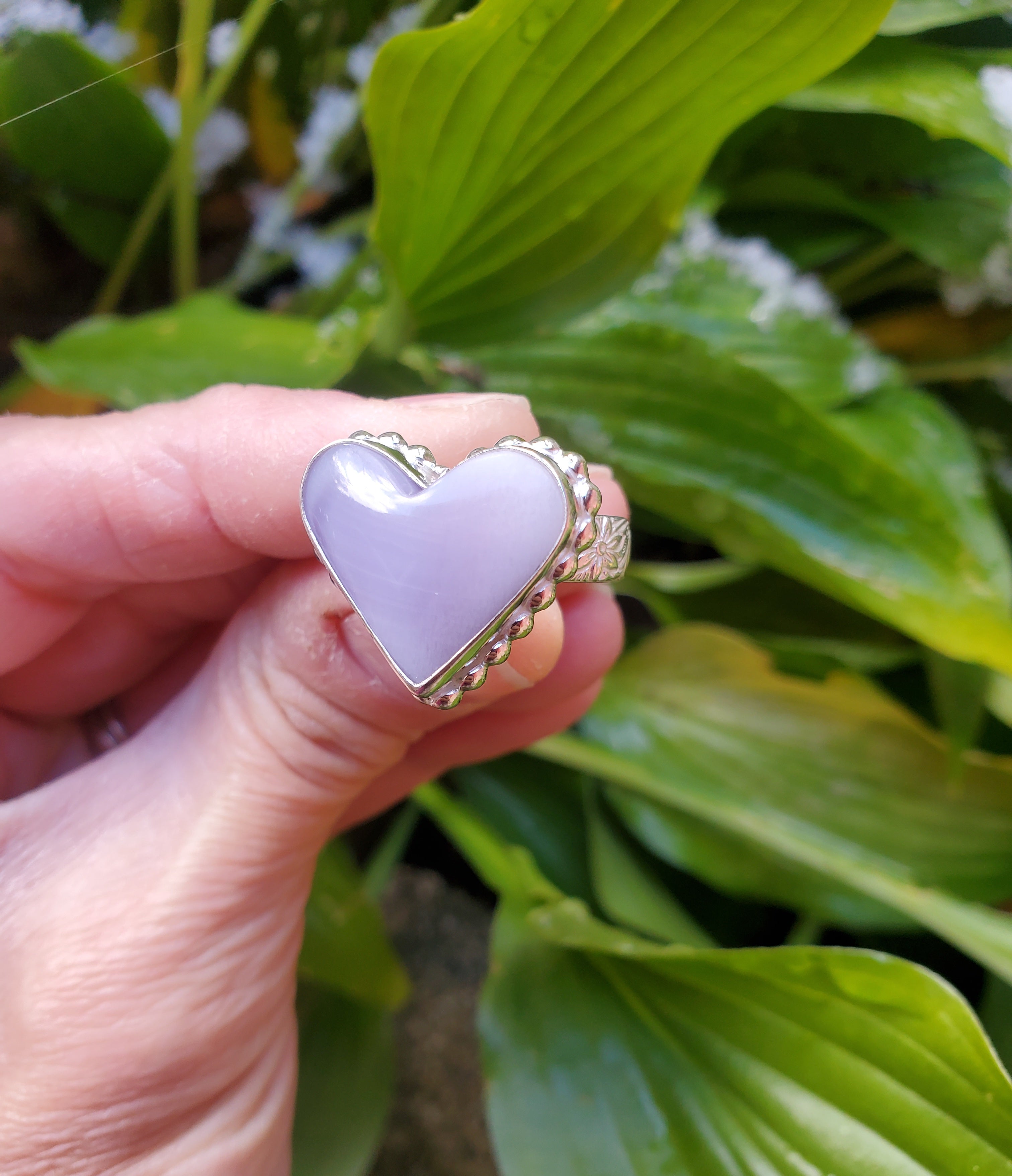 Purple Fluorite Heart Shaped Statement Ring in Solid Sterling Silver