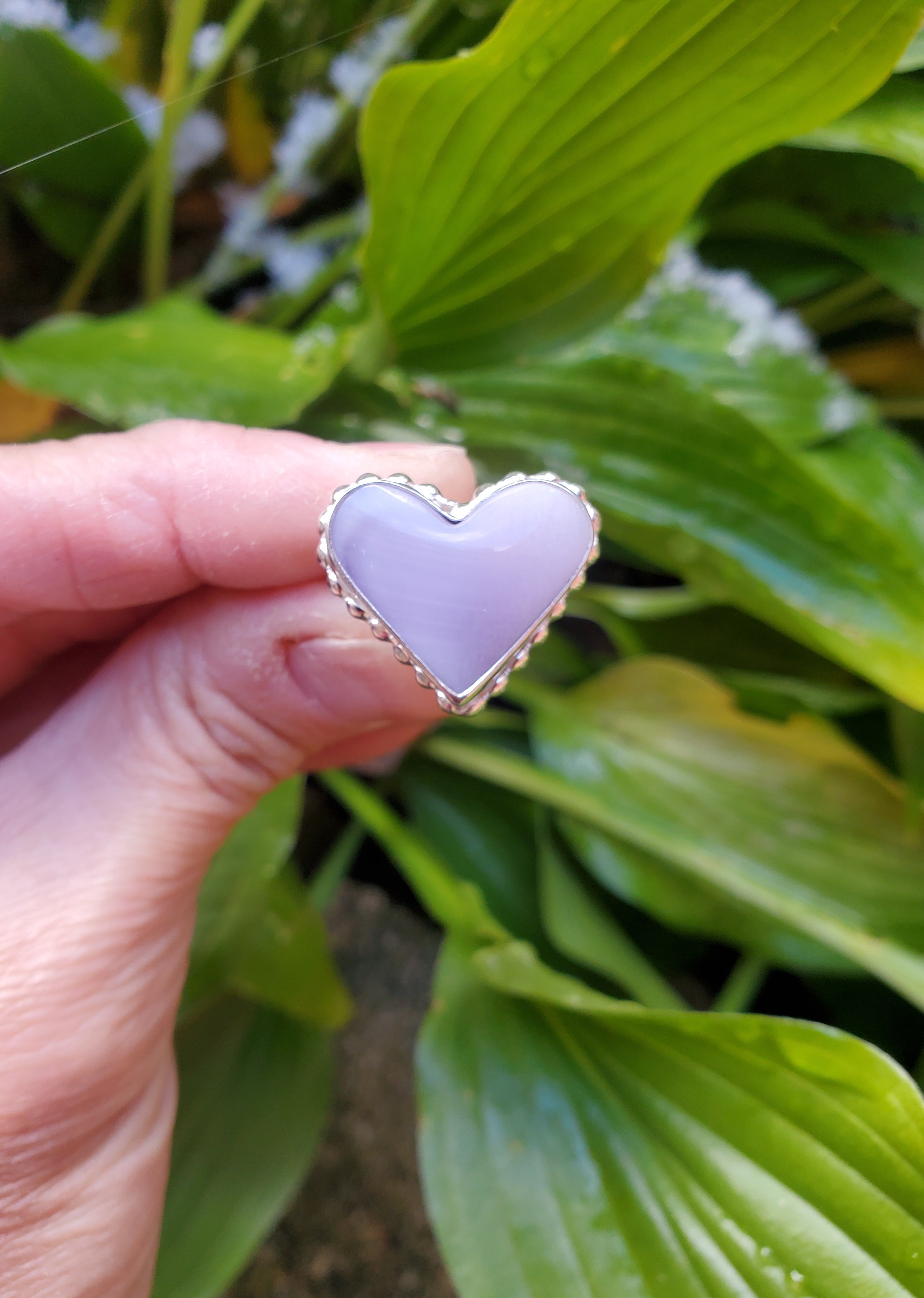 Purple Fluorite Heart Shaped Statement Ring in Solid Sterling Silver