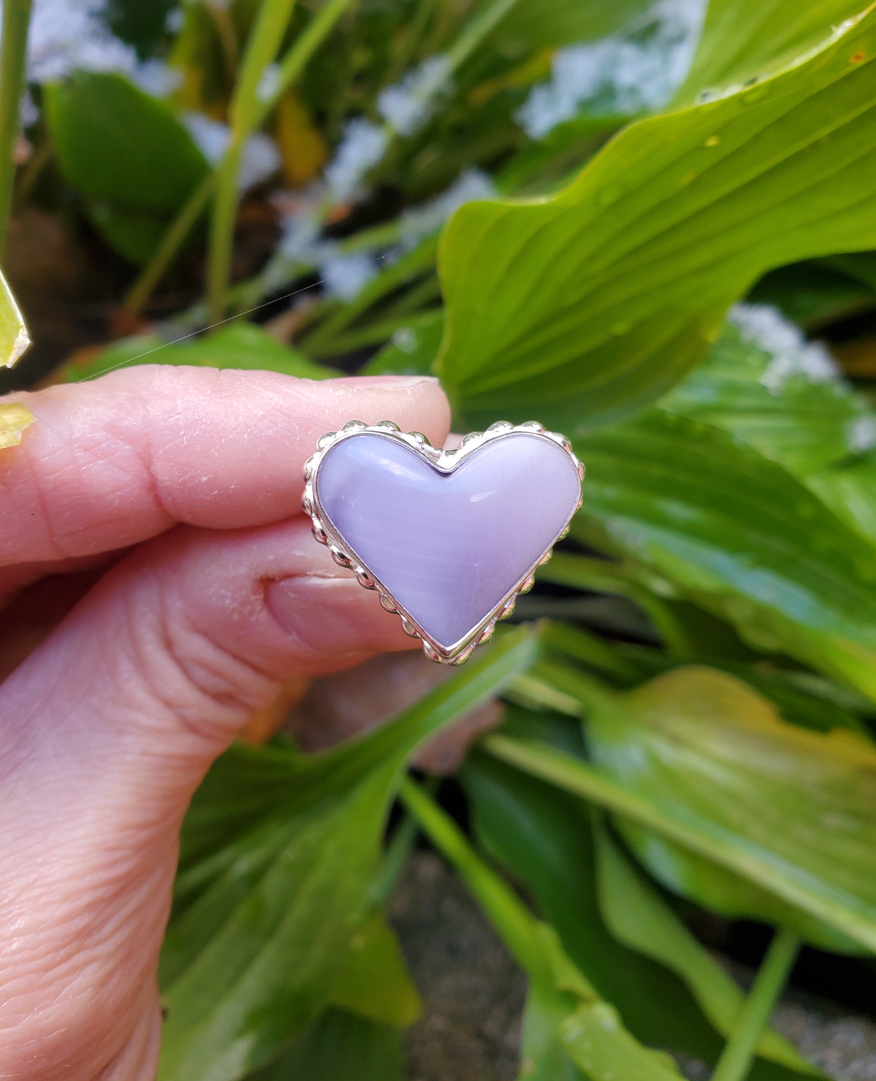 Purple Fluorite Heart Shaped Statement Ring in Solid Sterling Silver