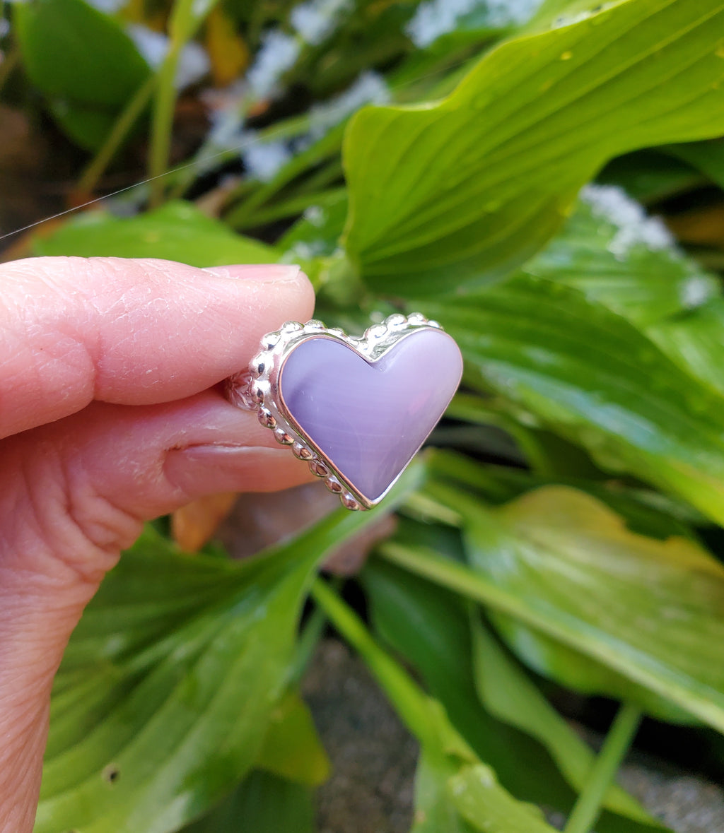 Purple Fluorite Heart Shaped Statement Ring in Solid Sterling Silver