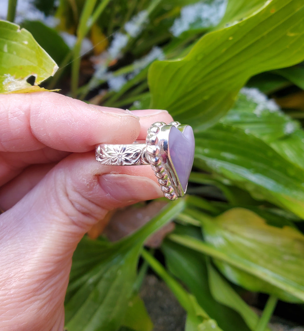 Purple Fluorite Heart Shaped Statement Ring in Solid Sterling Silver