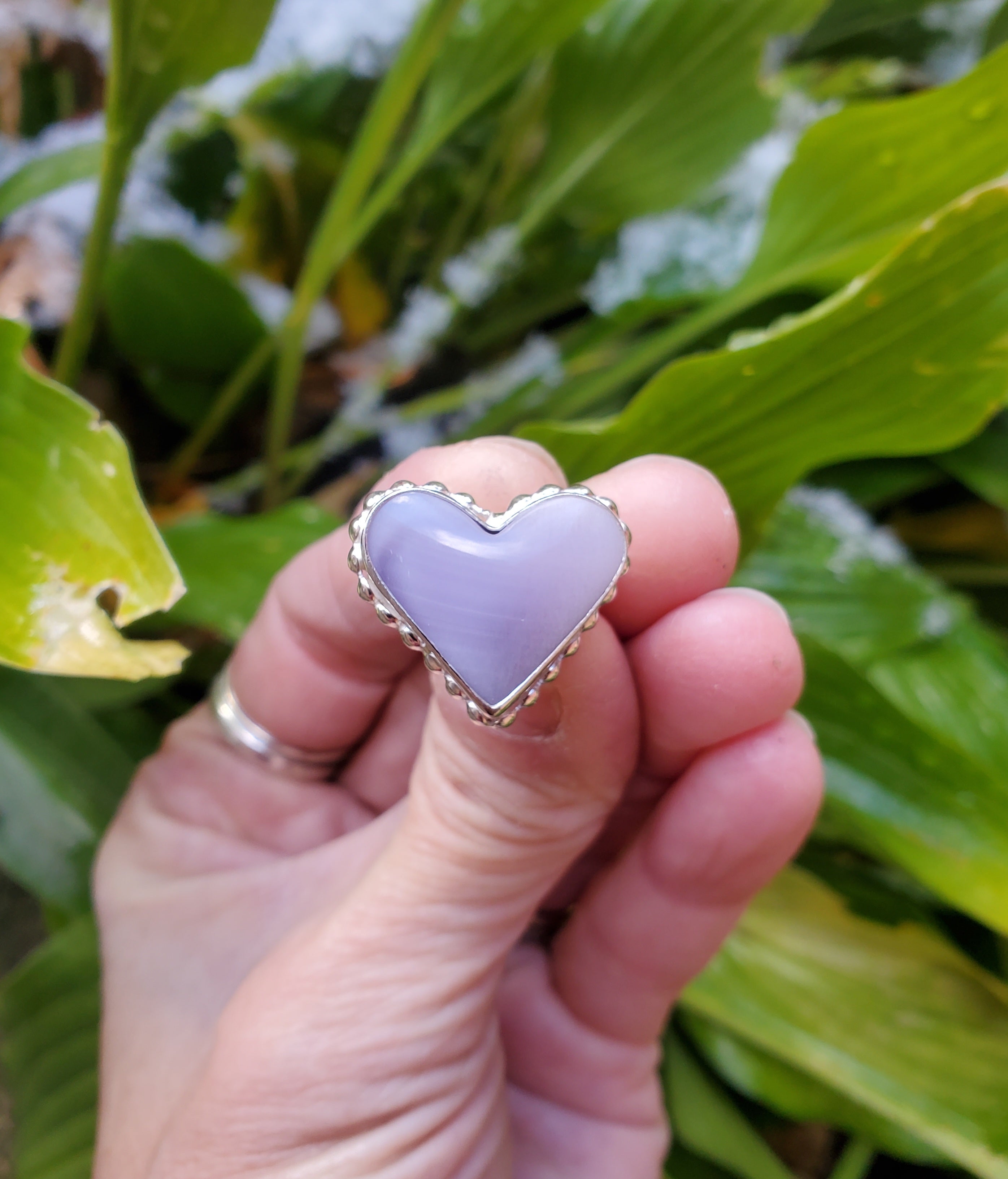Purple Fluorite Heart Shaped Statement Ring in Solid Sterling Silver