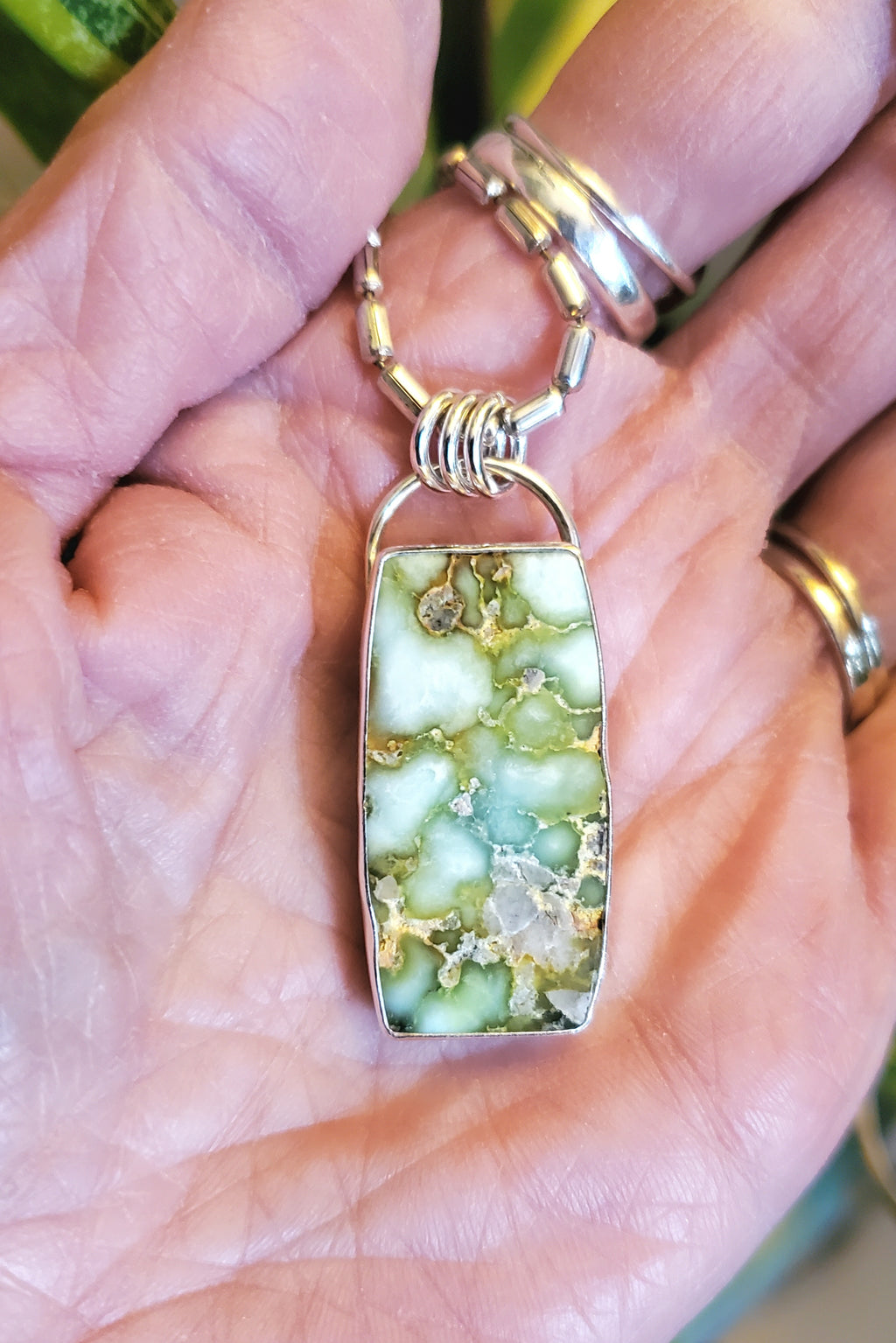 Palomino Variscite Large Bar Pendant Necklace on 22" Vintage Bar Chain in Solid Sterling Silver