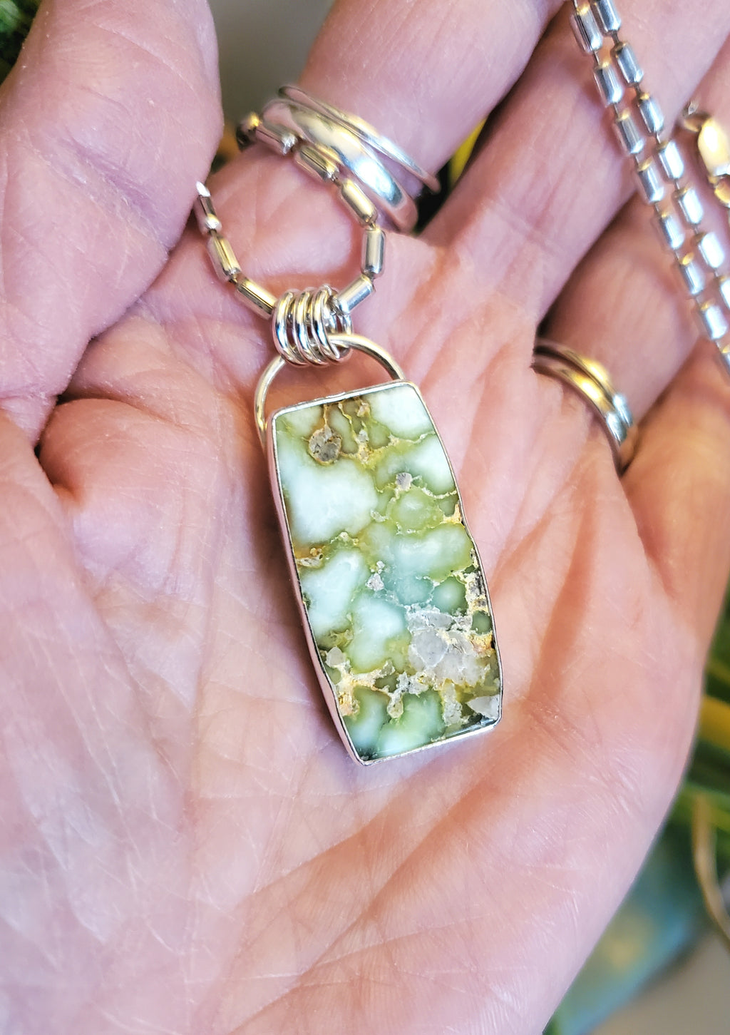 Palomino Variscite Large Bar Pendant Necklace on 22" Vintage Bar Chain in Solid Sterling Silver