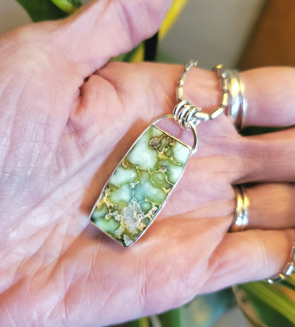Palomino Variscite Large Bar Pendant Necklace on 22" Vintage Bar Chain in Solid Sterling Silver