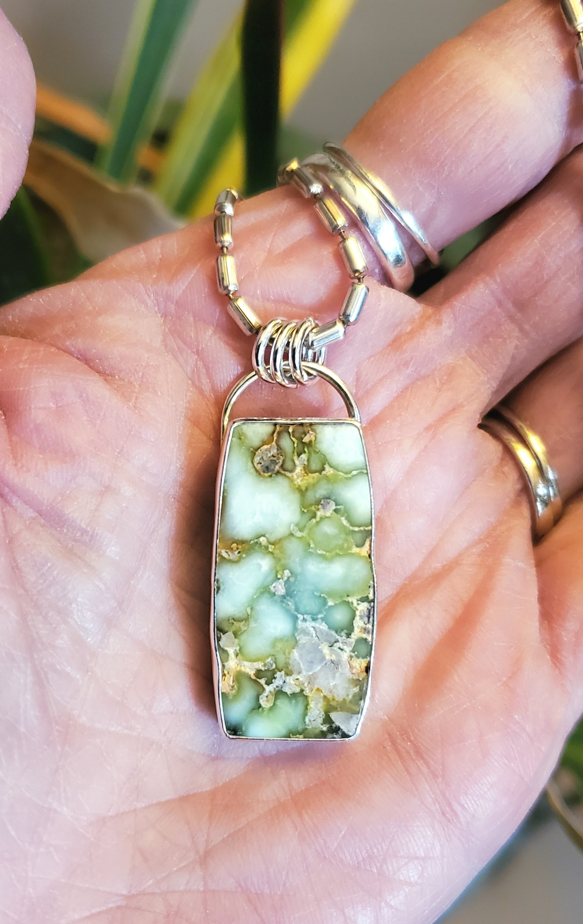 Palomino Variscite Large Bar Pendant Necklace on 22" Vintage Bar Chain in Solid Sterling Silver