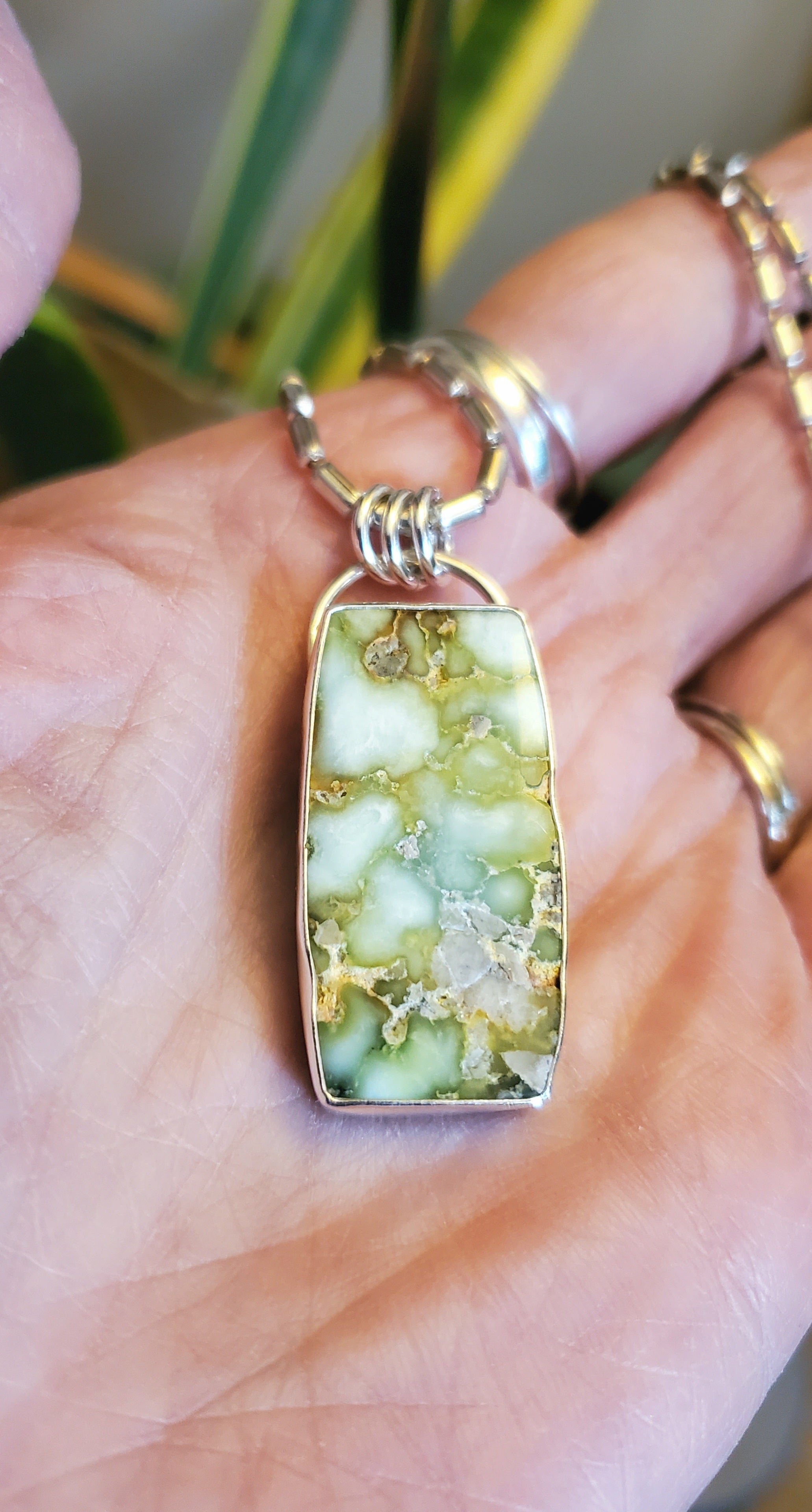 Palomino Variscite Large Bar Pendant Necklace on 22" Vintage Bar Chain in Solid Sterling Silver