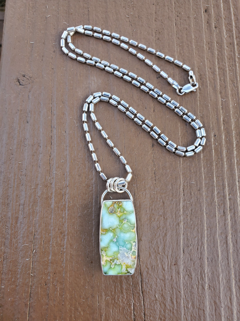Palomino Variscite Large Bar Pendant Necklace on a 22" Vintage Bar Chain all in Solid Sterling Silver!
