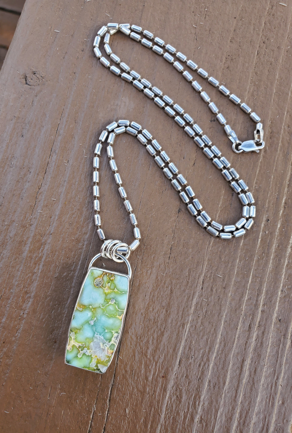 Palomino Variscite Large Bar Pendant Necklace on a 22" Vintage Bar Chain all in Solid Sterling Silver!