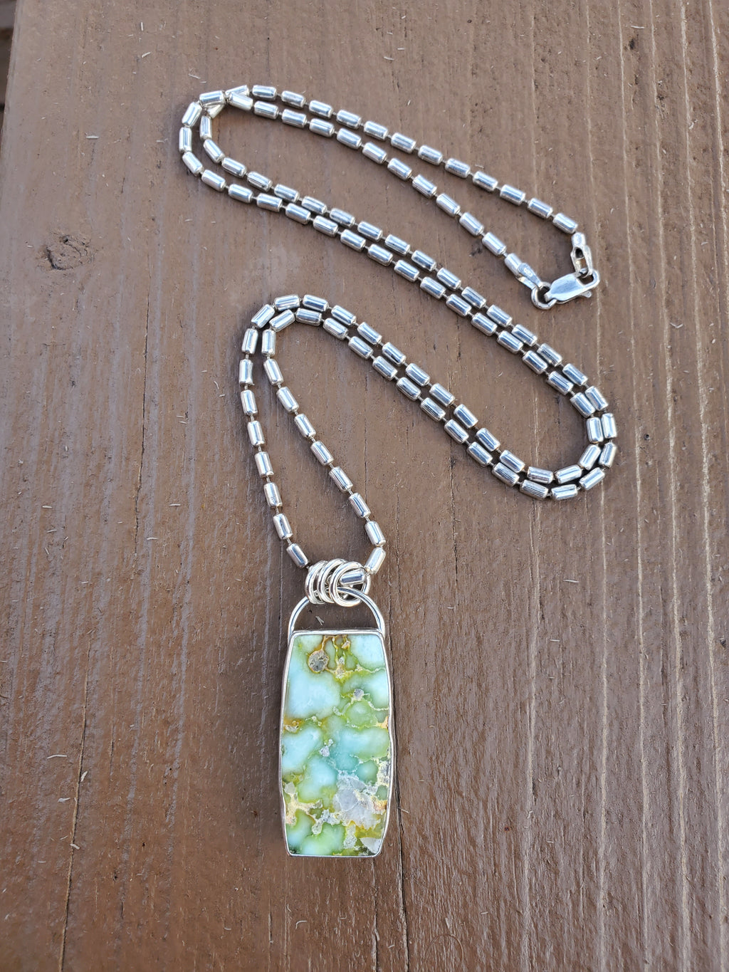 Palomino Variscite Large Bar Pendant Necklace on a 22" Vintage Bar Chain all in Solid Sterling Silver!
