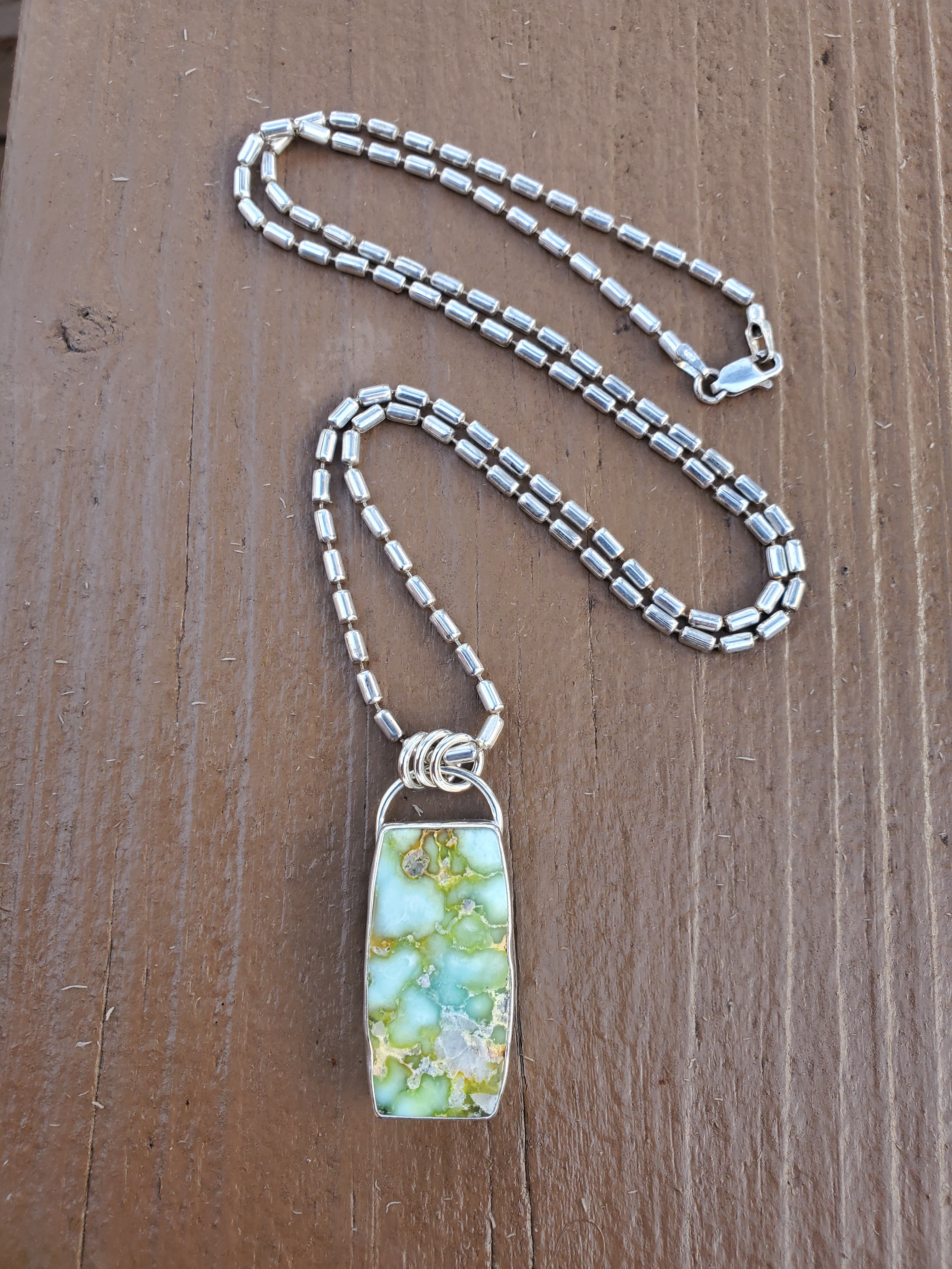 Palomino Variscite Large Bar Pendant Necklace on a 22" Vintage Bar Chain all in Solid Sterling Silver!