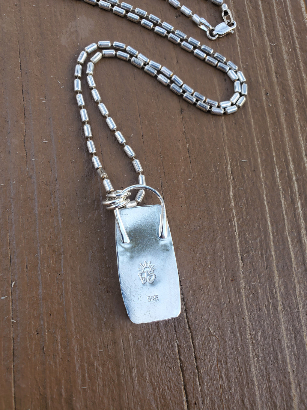 Palomino Variscite Large Bar Pendant Necklace on 22" Vintage Bar Chain in Solid Sterling Silver