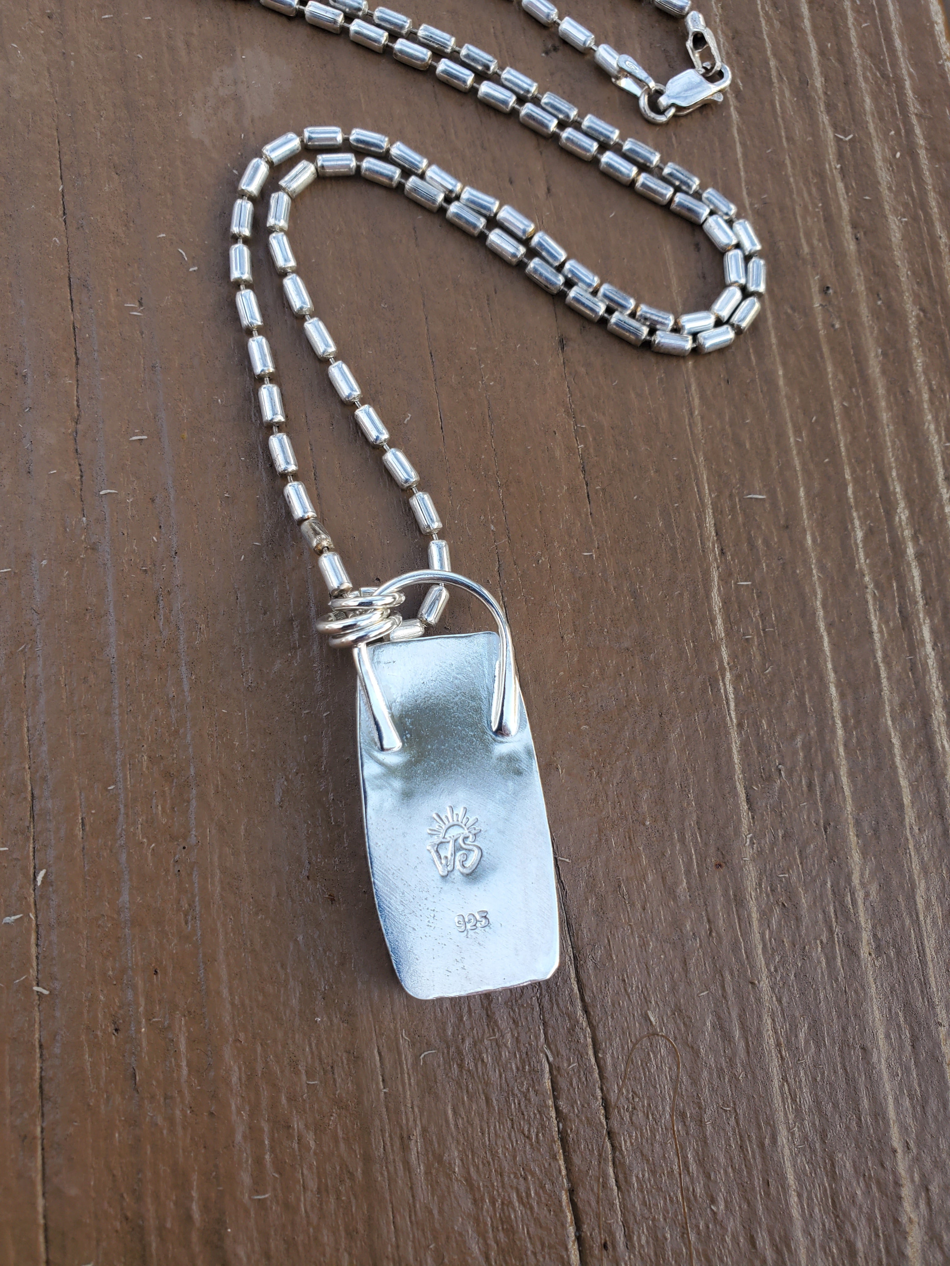 Palomino Variscite Large Bar Pendant Necklace on 22" Vintage Bar Chain in Solid Sterling Silver