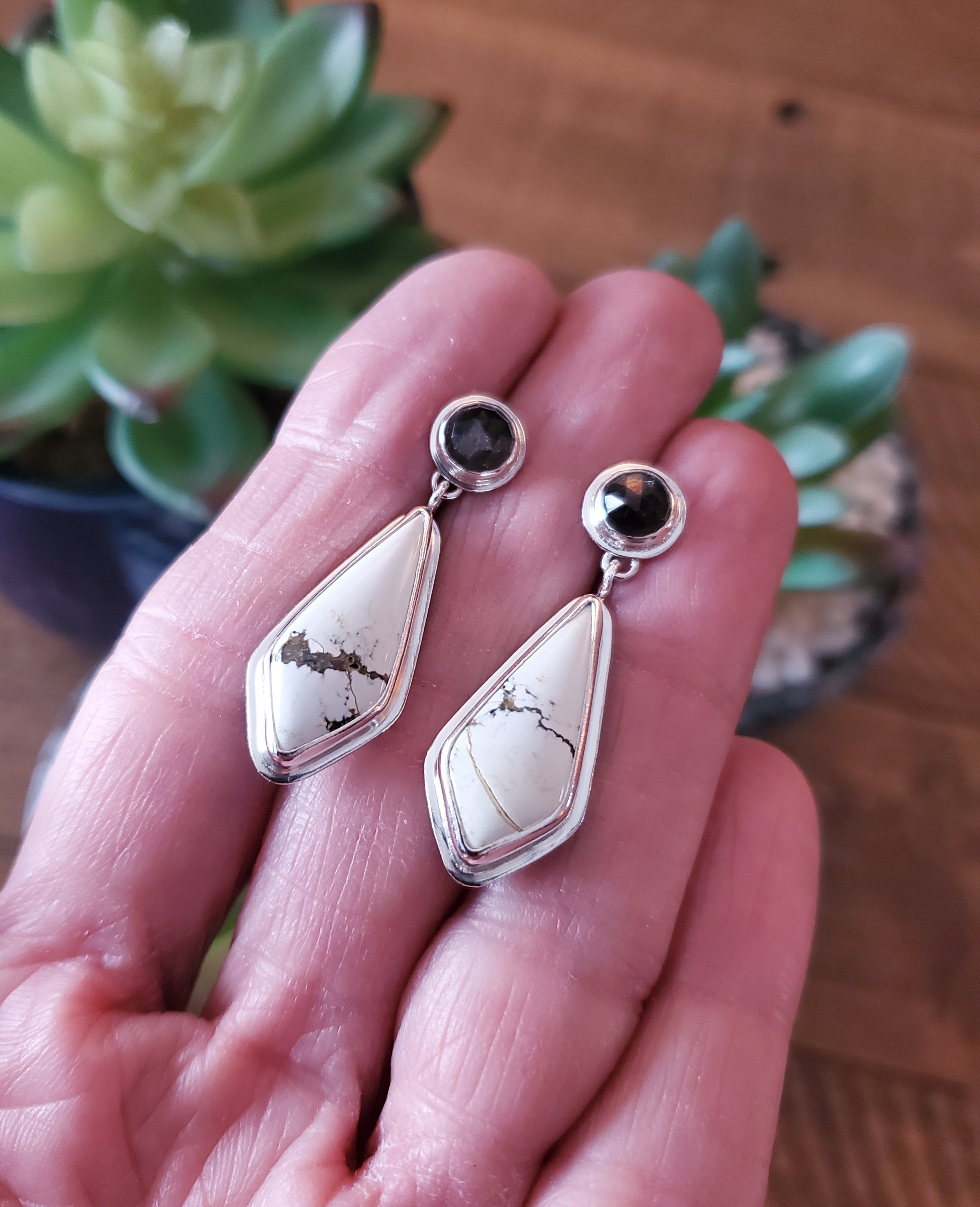 Ivory Creek Variscite and Chocolate Sapphire Stud Dangle Drop Earrings in Solid Sterling Silver