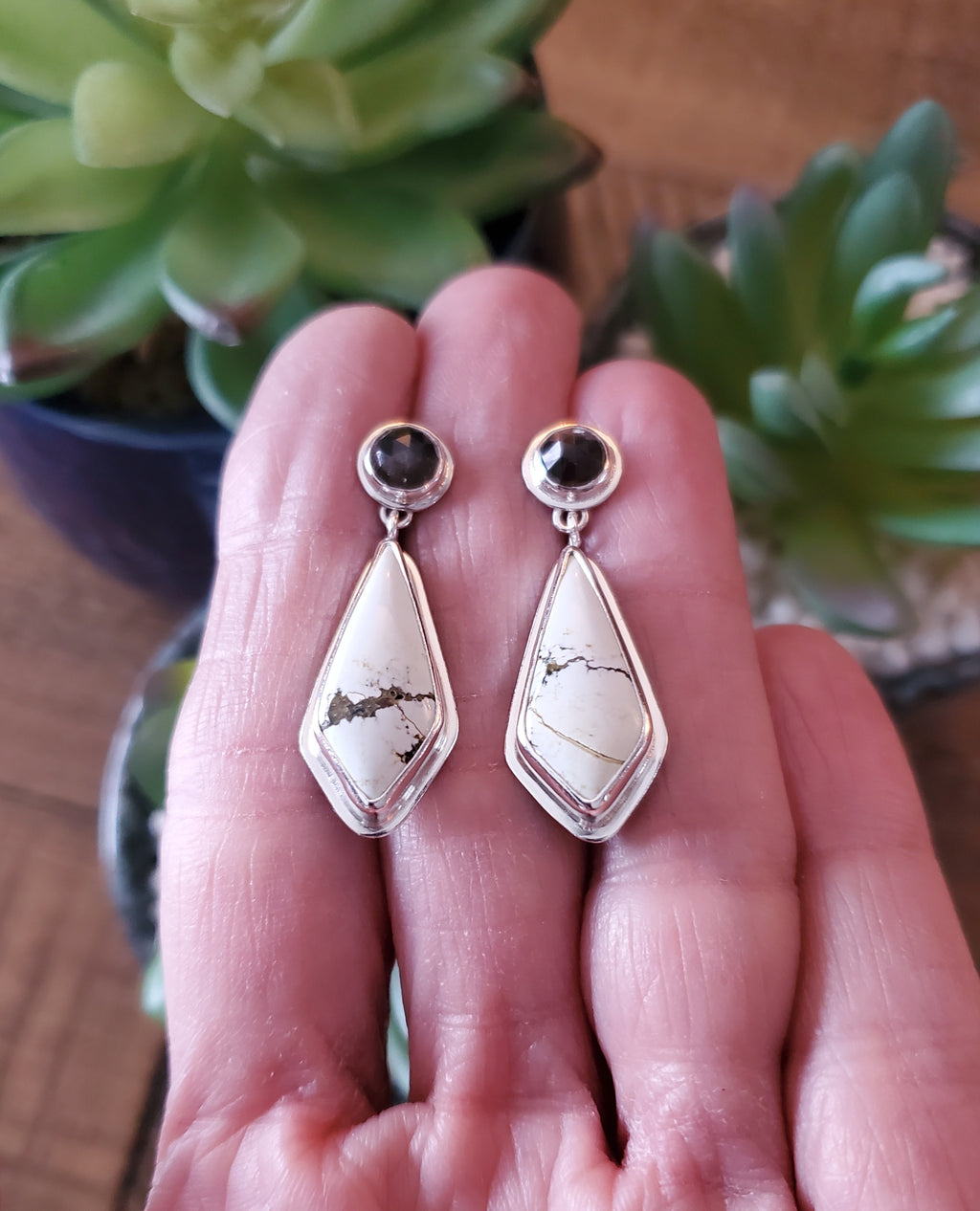 Ivory Creek Variscite and Chocolate Sapphire Stud Dangle Drop Earrings in Solid Sterling Silver