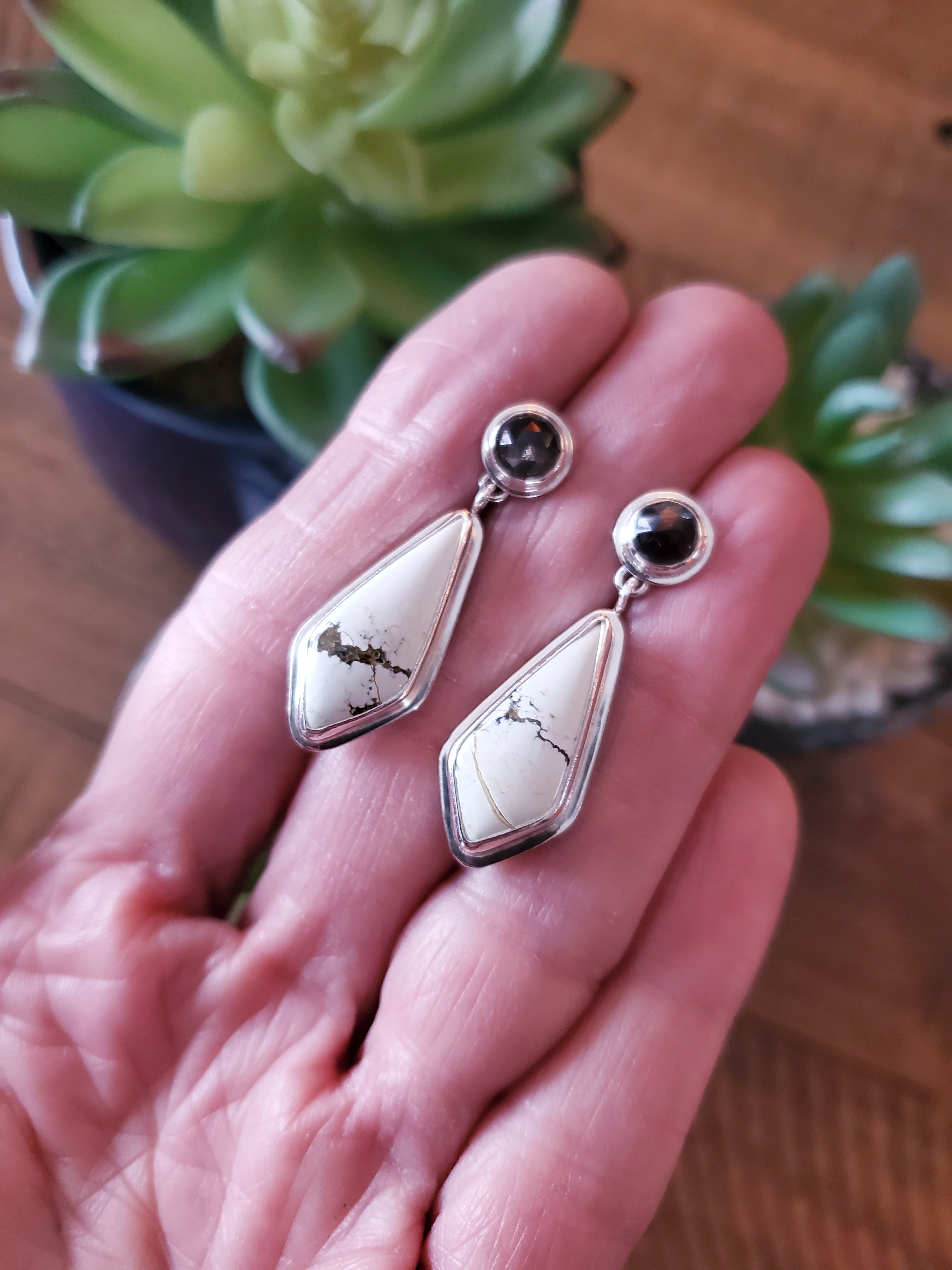 Ivory Creek Variscite and Chocolate Sapphire Stud Dangle Drop Earrings in Solid Sterling Silver