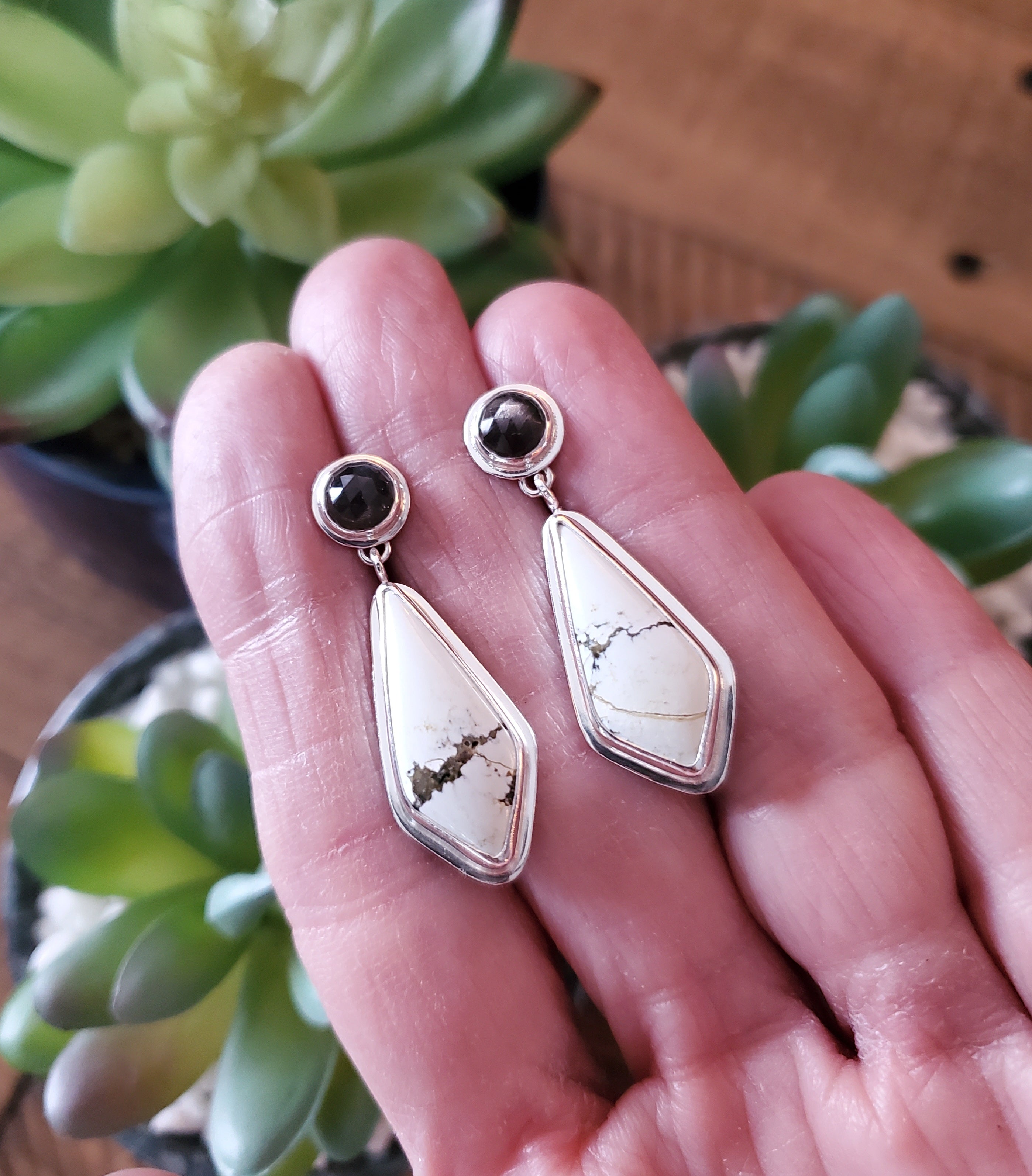 Ivory Creek Variscite and Chocolate Sapphire Stud Dangle Drop Earrings in Solid Sterling Silver