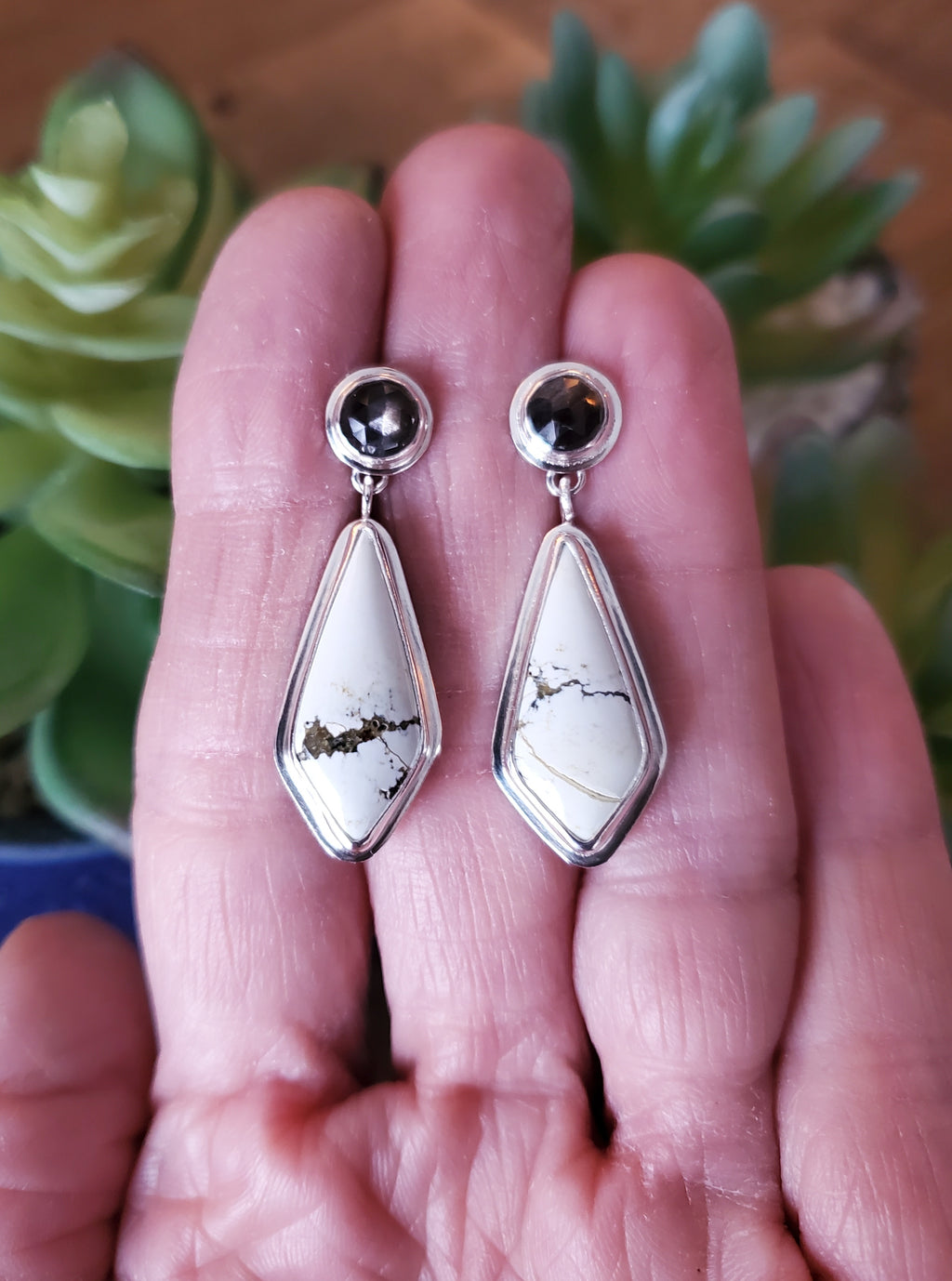 Ivory Creek Variscite and Chocolate Sapphire Stud Dangle Drop Earrings in Solid Sterling Silver