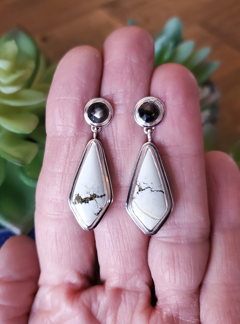 Ivory Creek Variscite and Chocolate Sapphire Stud Dangle Drop Earrings in Solid Sterling Silver