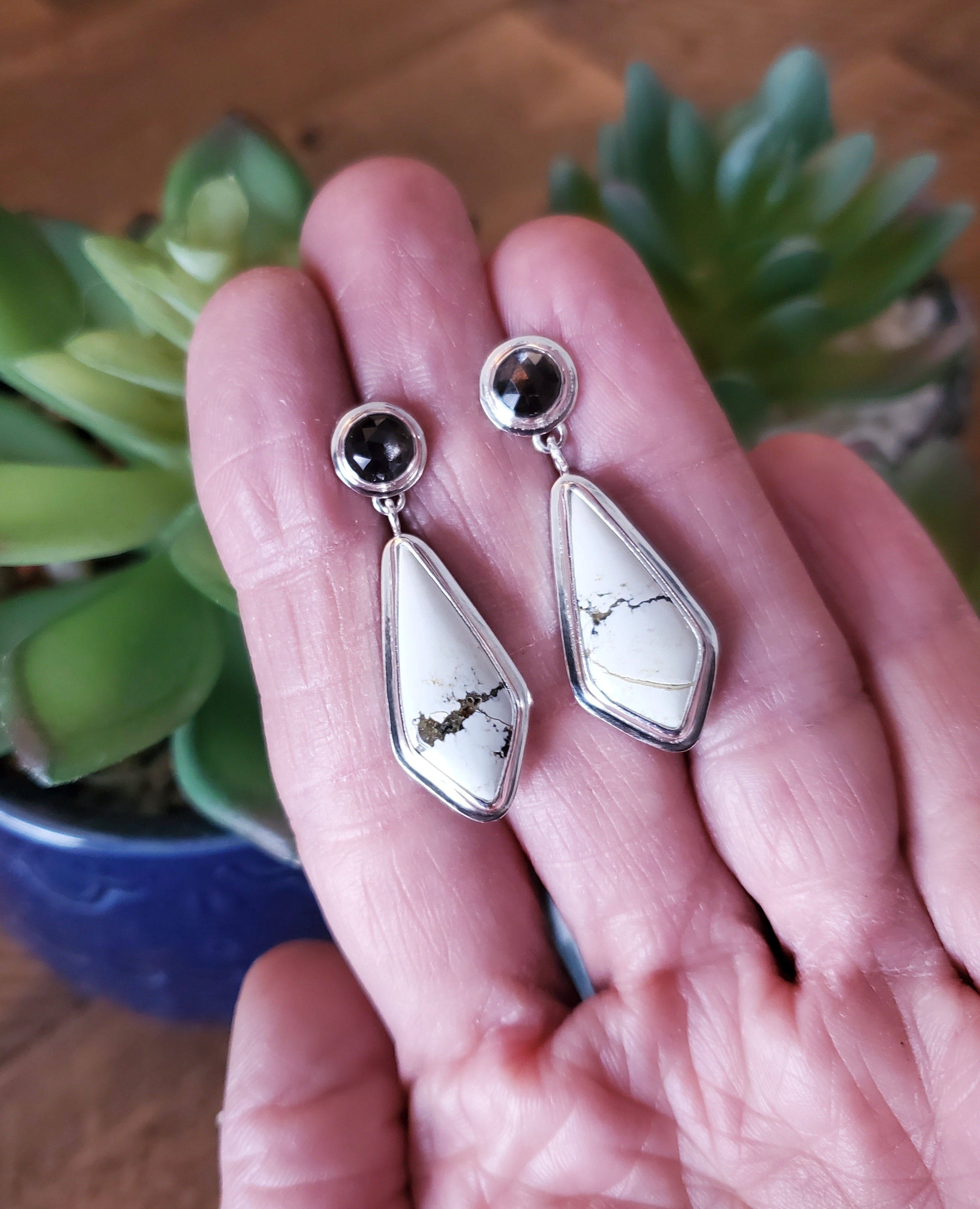 Ivory Creek Variscite and Chocolate Sapphire Stud Dangle Drop Earrings in Solid Sterling Silver